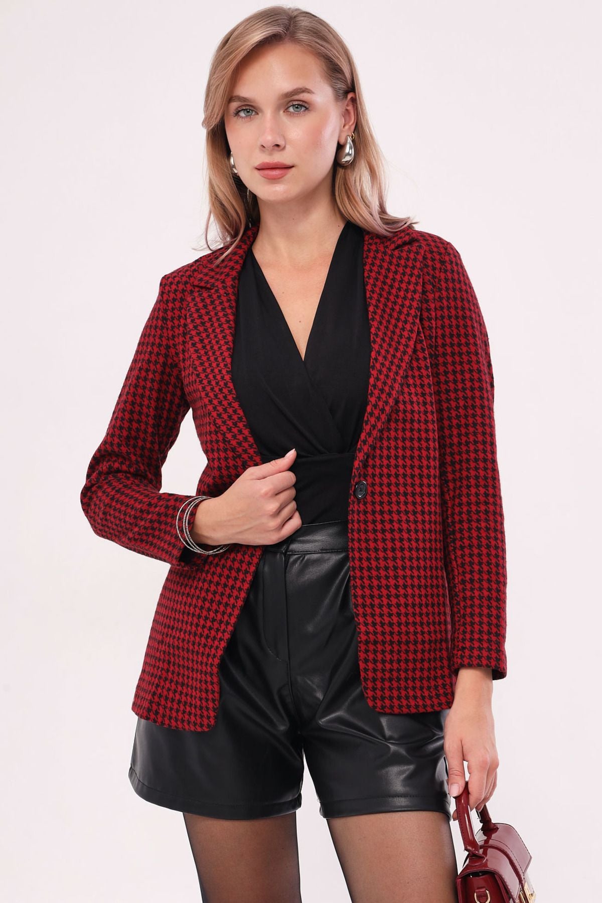 Female Bordeaux Kazswood Pattern Single button jacket ARM-20K001121