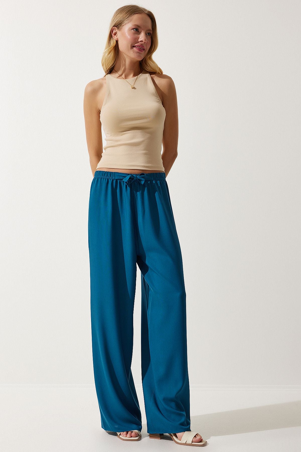 Female turquoise cottage viscose palazzo pants EN00610