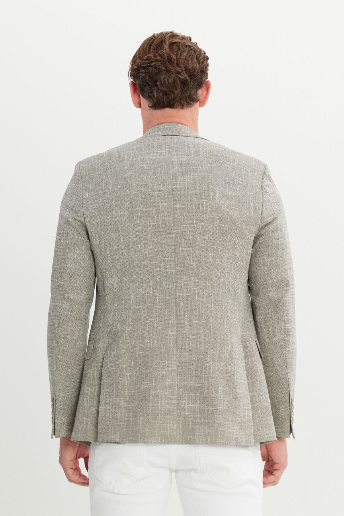 Men's Beige Slim Fit Narrow Cut Mono Yaka Amest Jacket