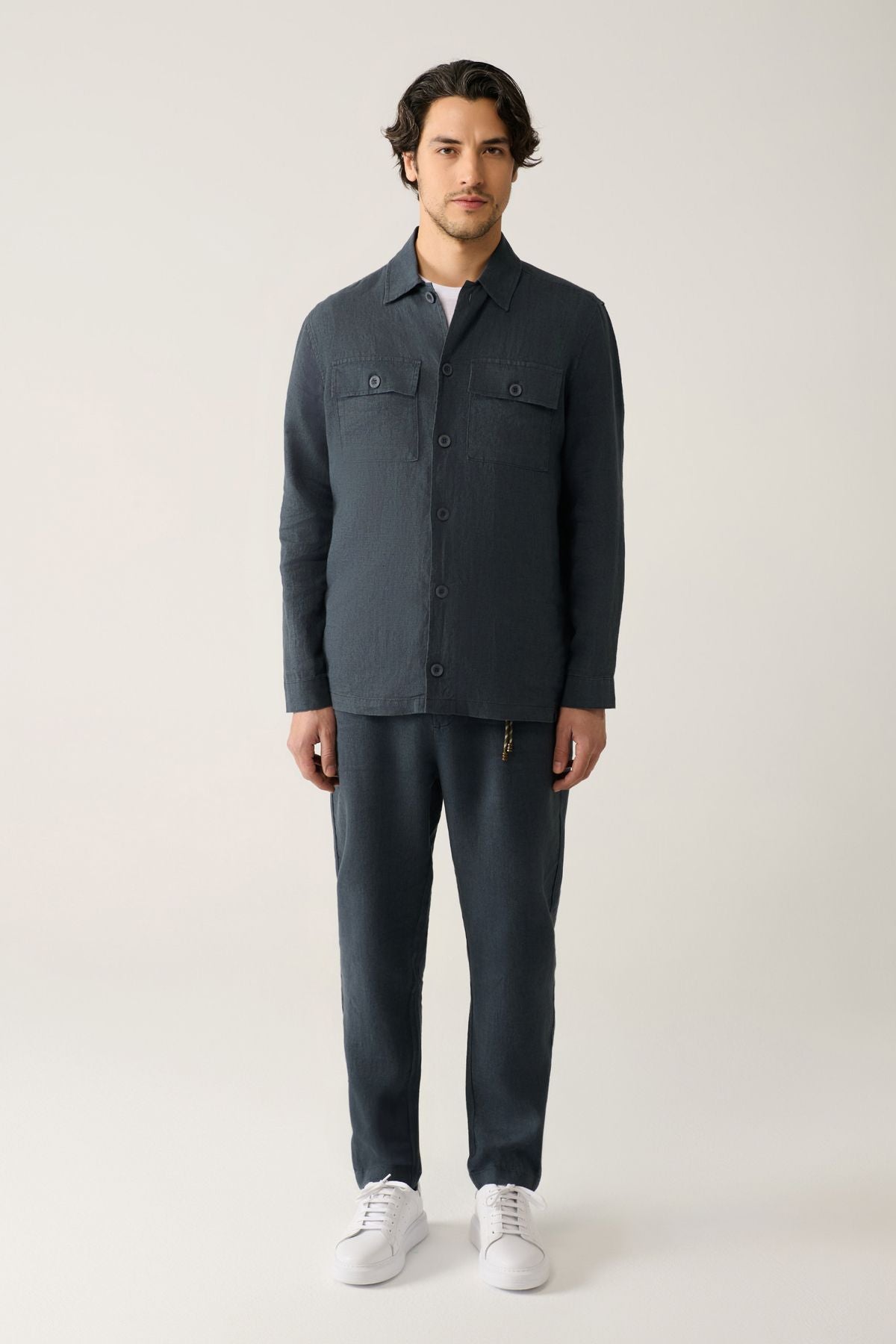Men's anthracite classic collar 100 %linen shirt A41y2087