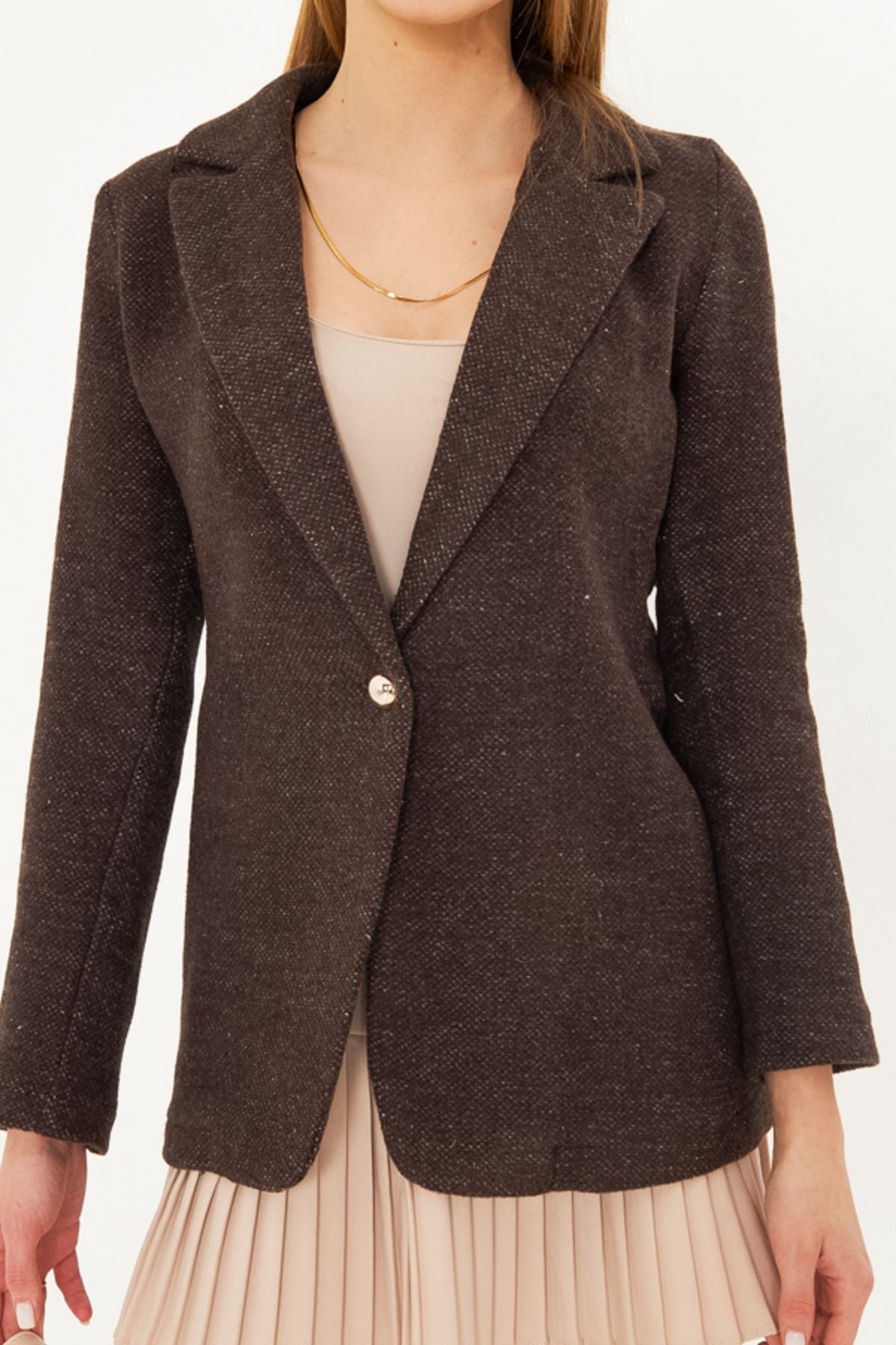 Woman Coffee Single button Stamp Jacket ARM-25K001082