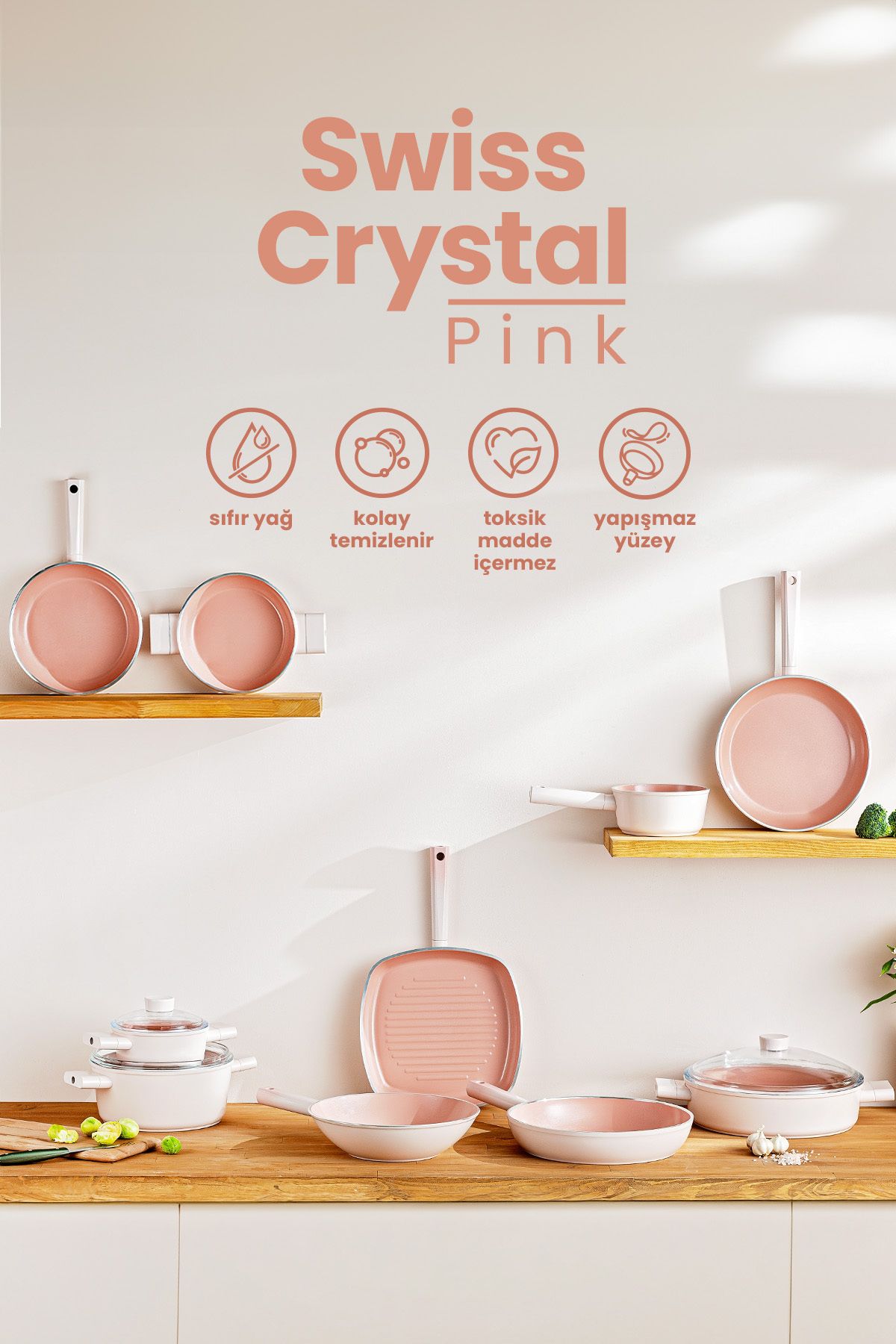 Swiss Crystal Wok Tava Pembe 28 cm