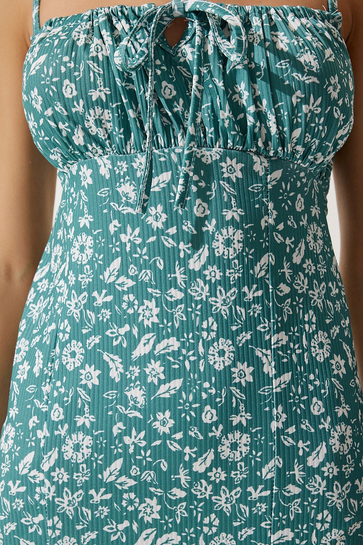 WOMEN'S WATER GREEN FLOWER SWEED SUMMER Knitting Dress CI00029