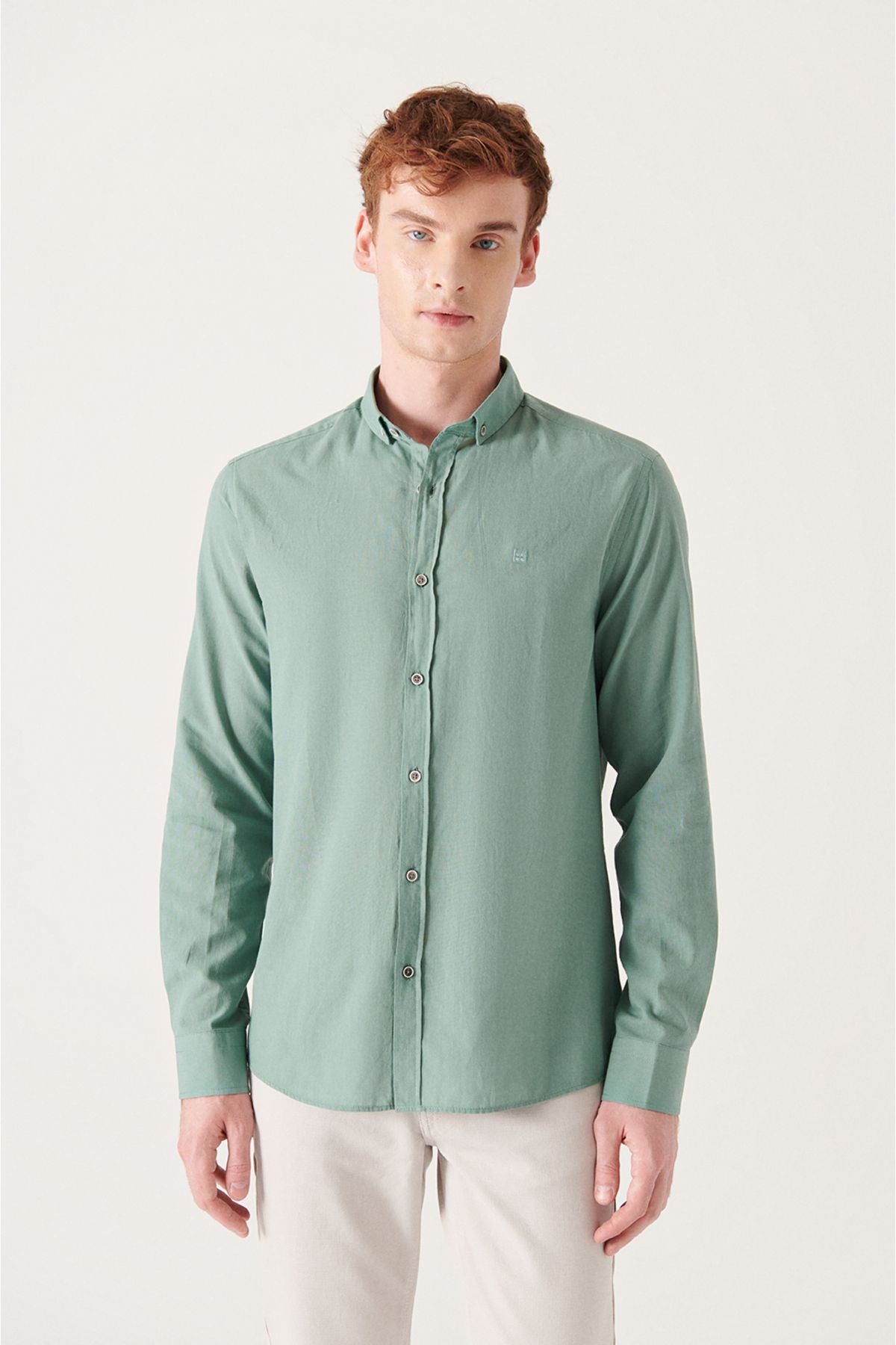 Men's Green 100 %Cotton Futter Soft Key buttoned Neck Shirt E002206