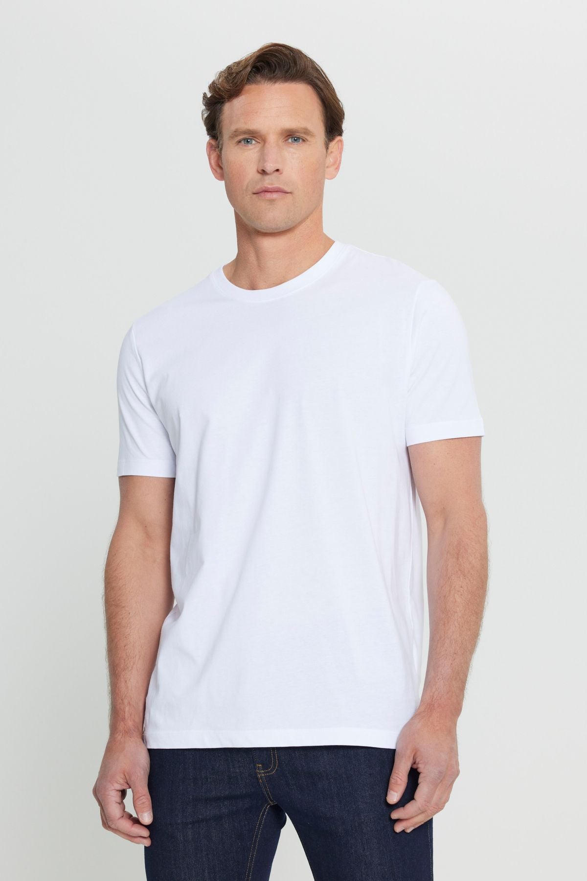 Men's white 100 %cotton slim fit narrow cut bike bike Basic T -shirt