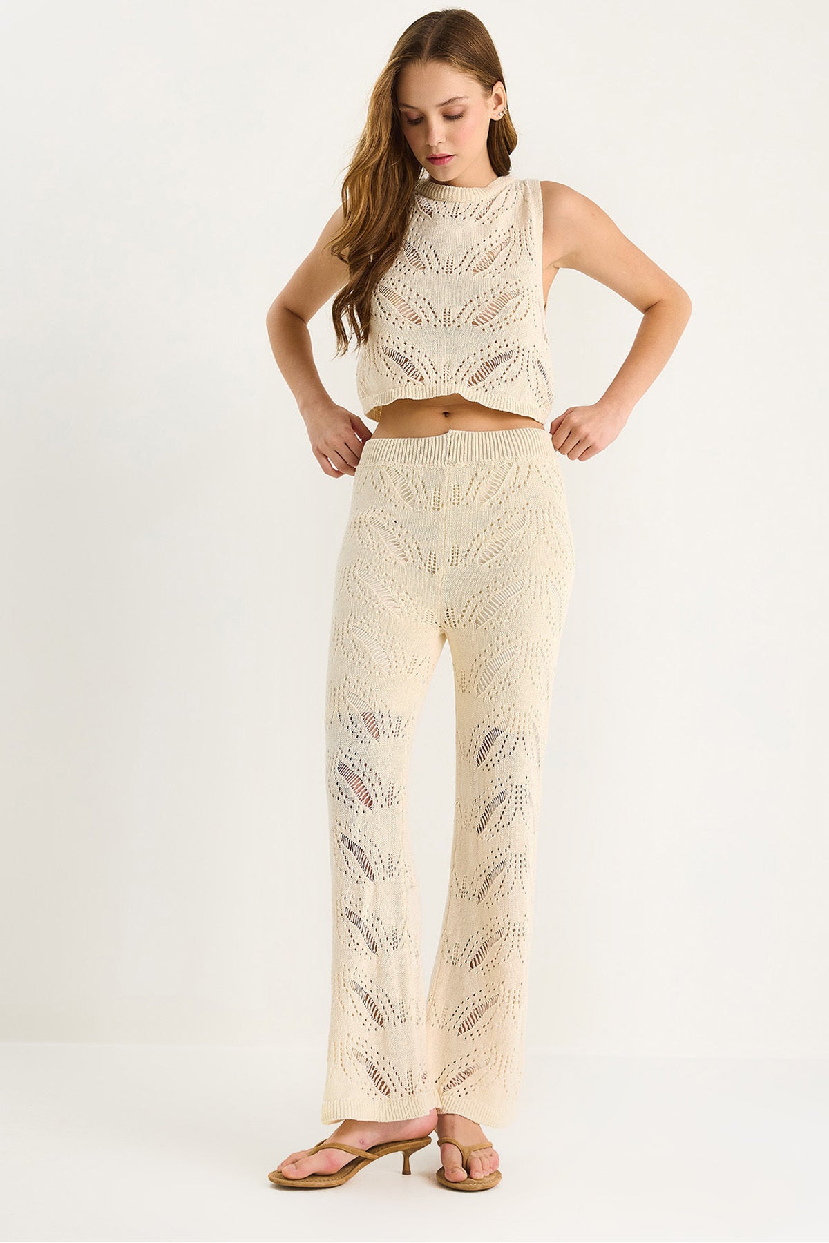 Women's Zigzag Patterned Crop Blouse High Waist Loose Pants Bottom-Top Set 20258011