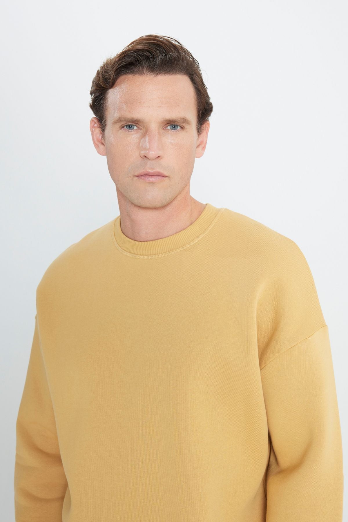 Men's mustard oversize fit abundant cut cotton polar polar 3 -IP bicycle collar sweatshirt