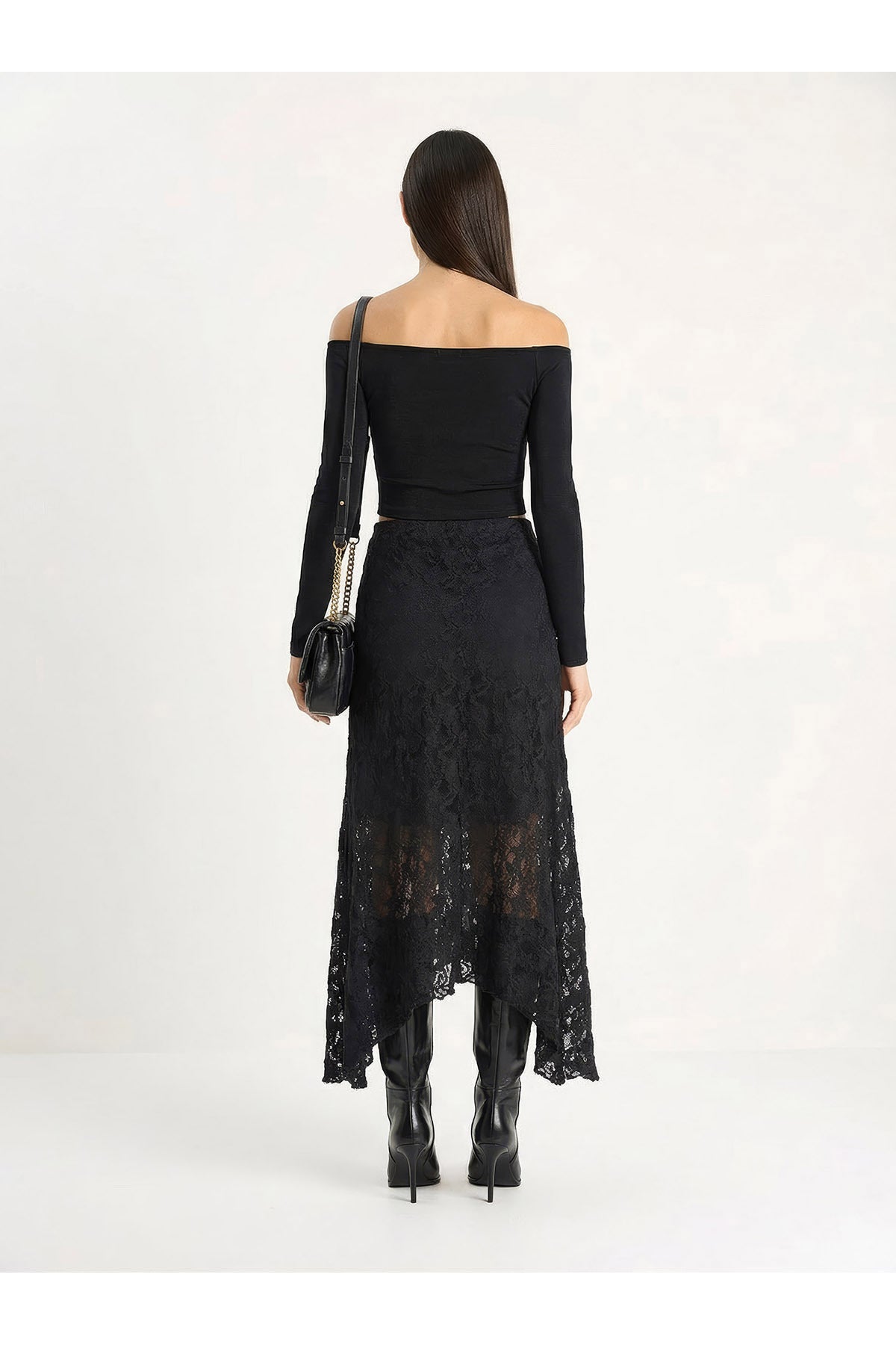 Women's Asymmetrical Cut Lined Lycra Lace Skirt 7200 60283931