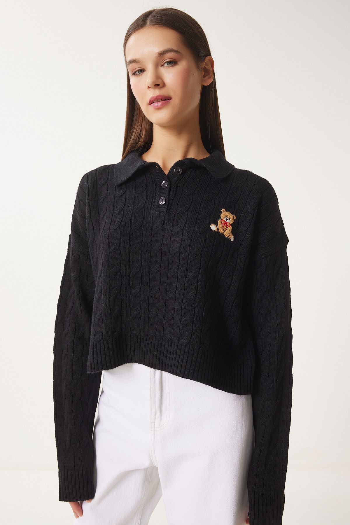 Women's black motif knitwear sweater ZH00043