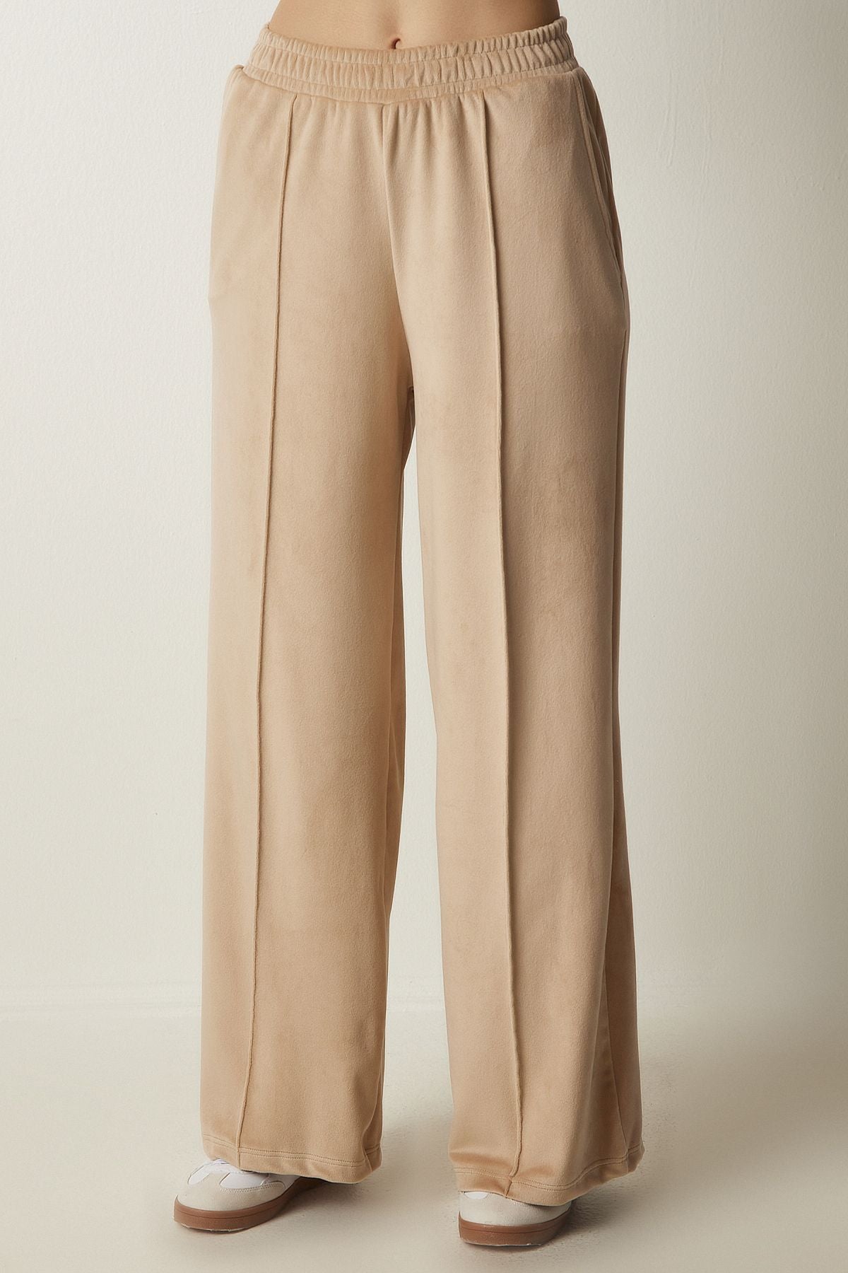 Women's Cream Palazzo Velvet Pants Mc00248