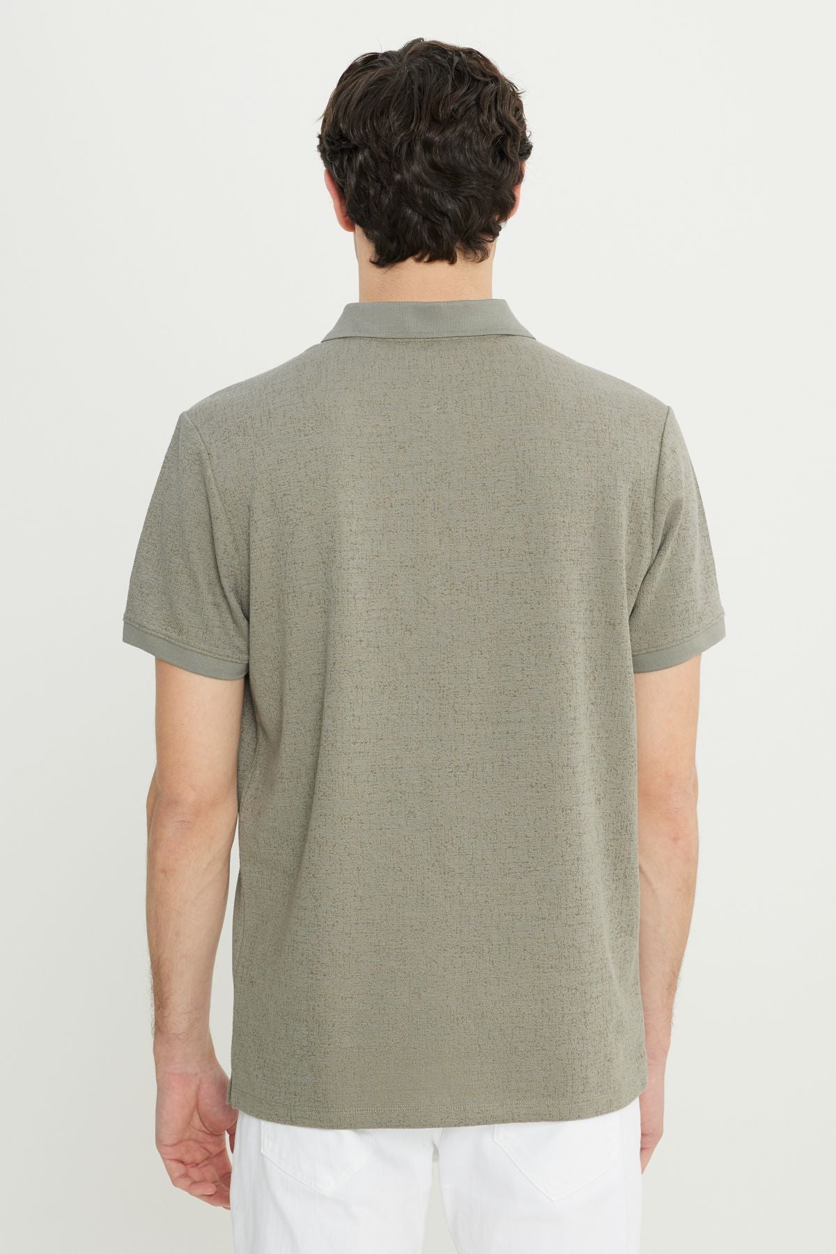 Men's Khaki Cotton Slim Fit Narrow Cut Zippered Flexible T -shirt with Jacquard