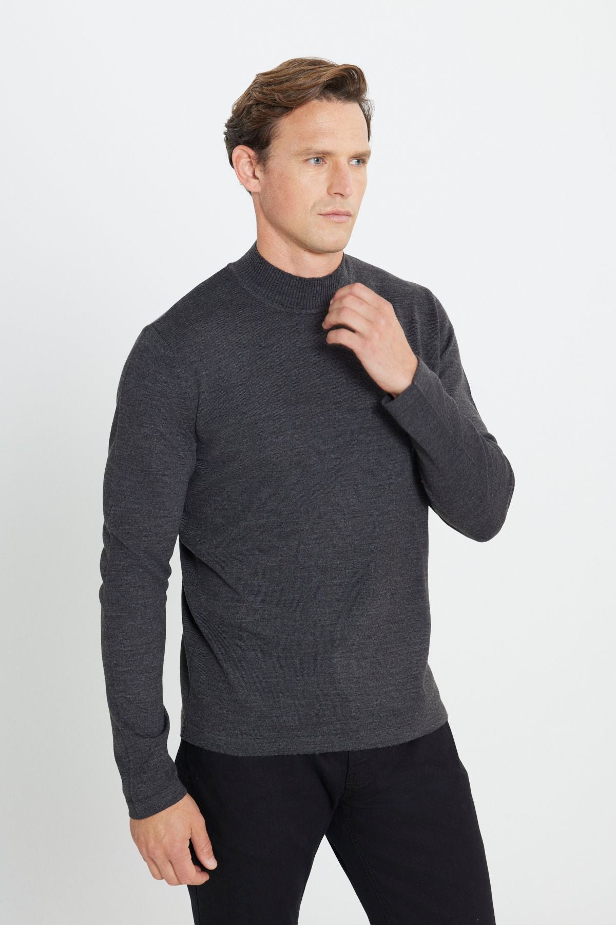 Men's anthracite-melanj Flash Standard Fit Normal Cut Half Fisherman Yaka Knitwear Kazakh