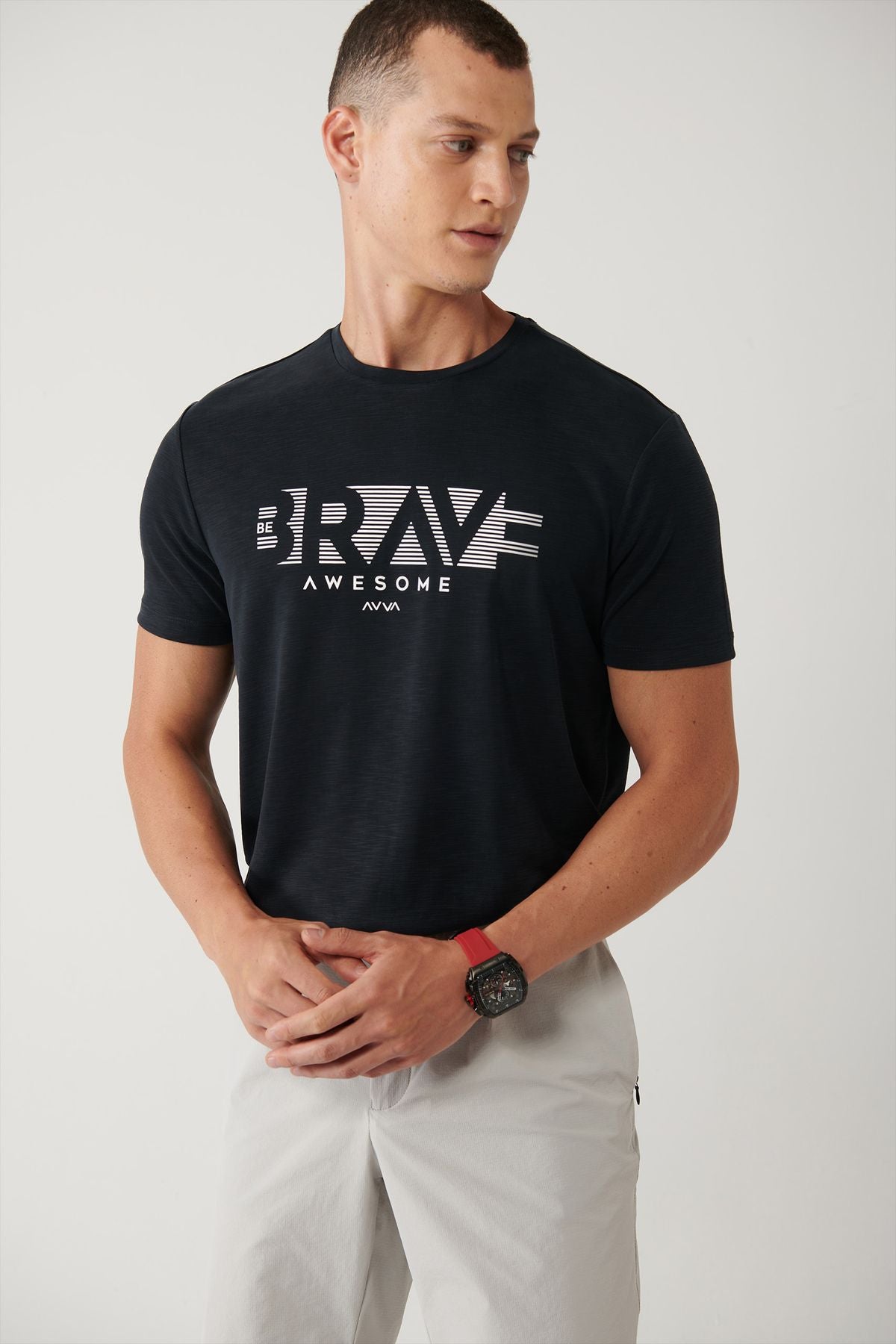 Men's anthracit bicycle collar printed soft touch t-shirt a41y1138