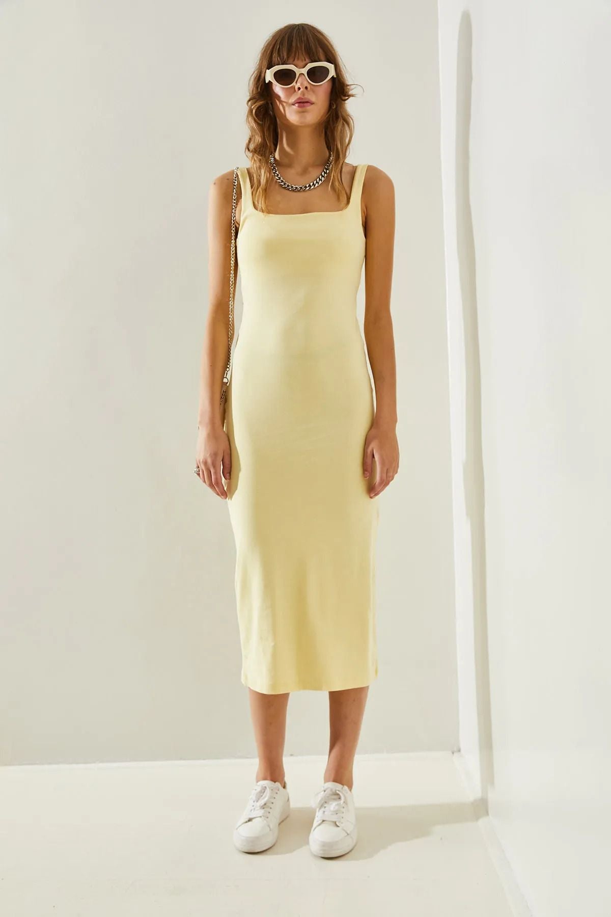 Female Square Collar Hanger Midi Boy Basic Dress 60251239