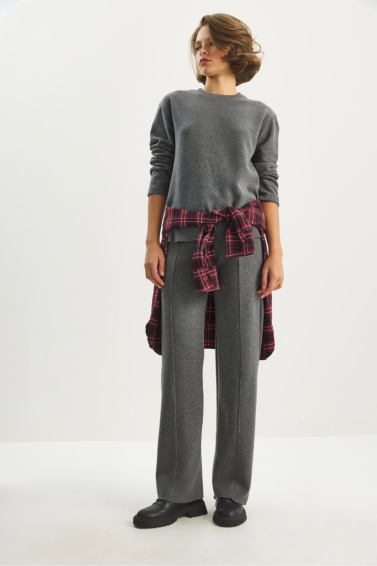 Women's Comfortable Cut Top Ribbed Elastic Waist Trousers Thessaloniki Suit 8432 60283603