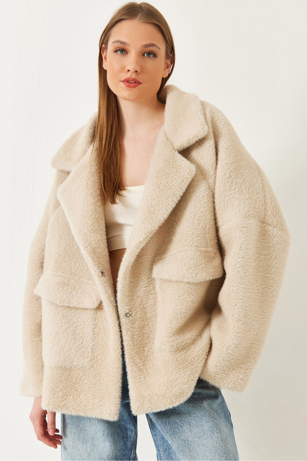 Female Double Pocket Plush Coat 1611 60261097