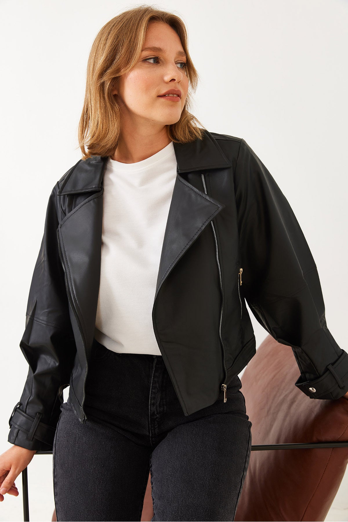 Women's Balloon Sleeve Oversize Leather Jacket 2395 60251850