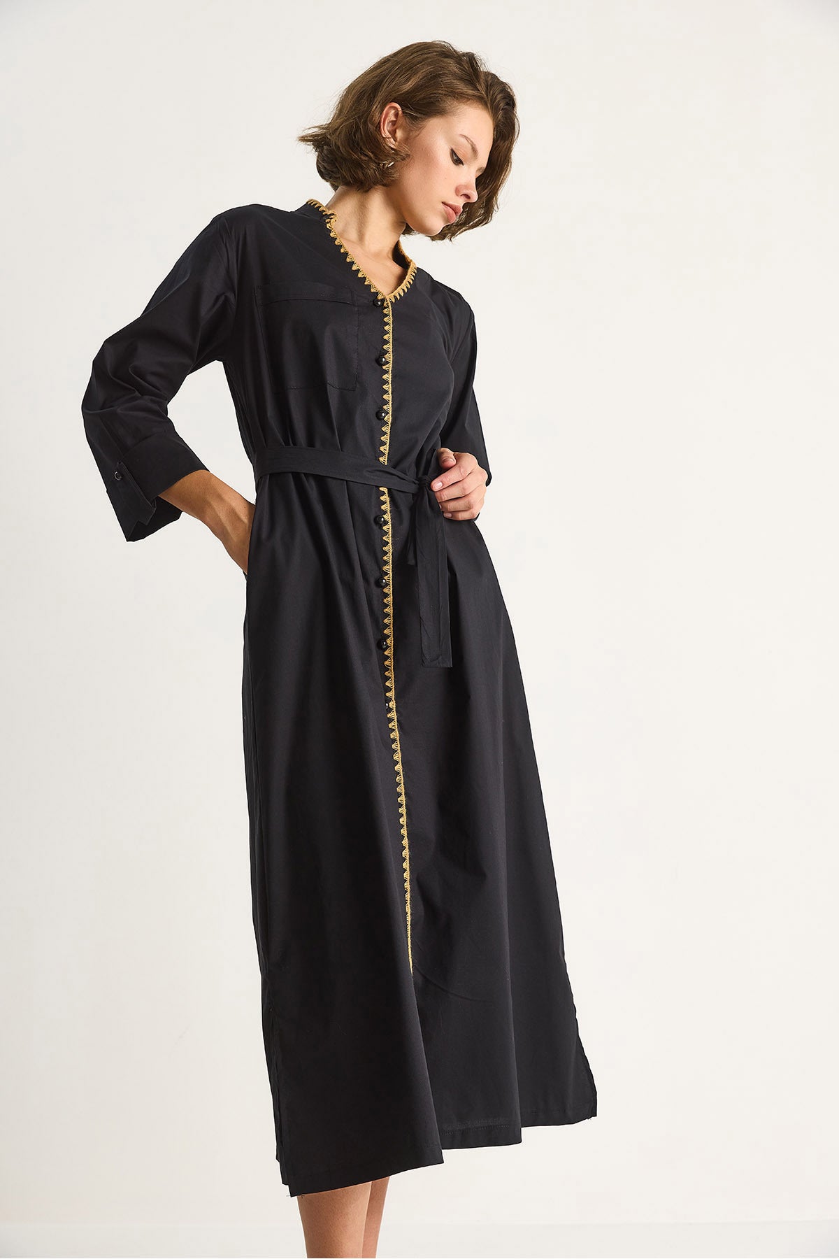 Women's Collar Collar Long Dress with Pocket Detail 60284070