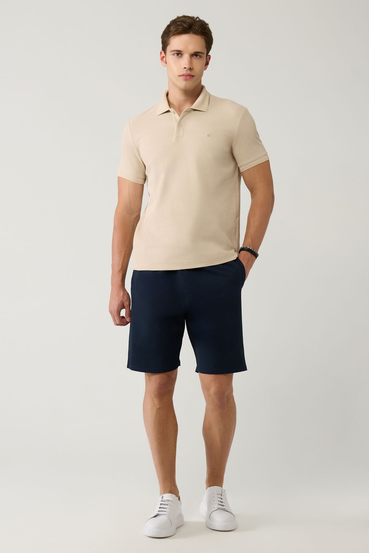 Men's navy blue side pocket knitted cotton 2 IP daily shorts E003602