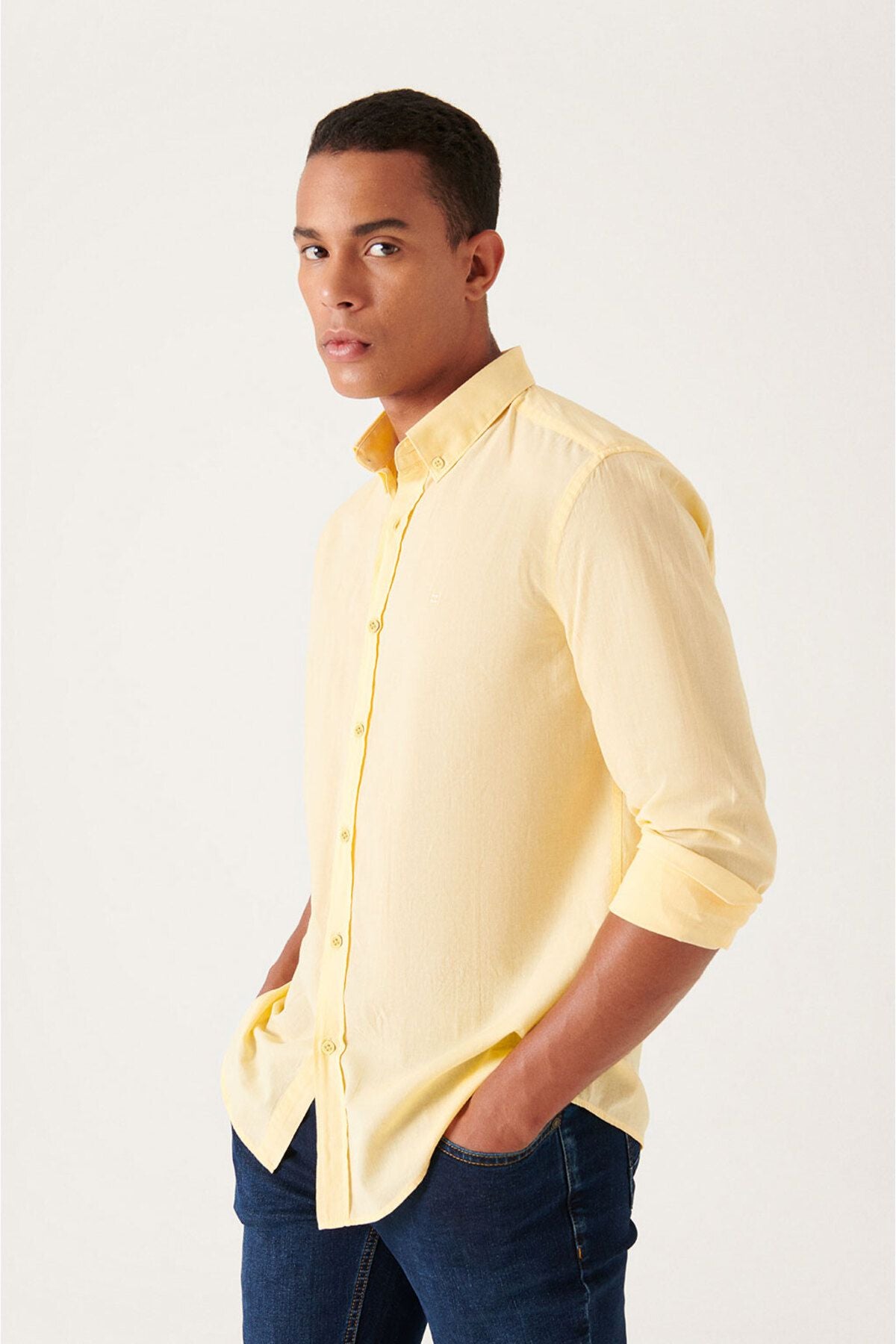 Men's Yellow 100 %Cotton Flinter Soft key buttoned collar shirt E002206