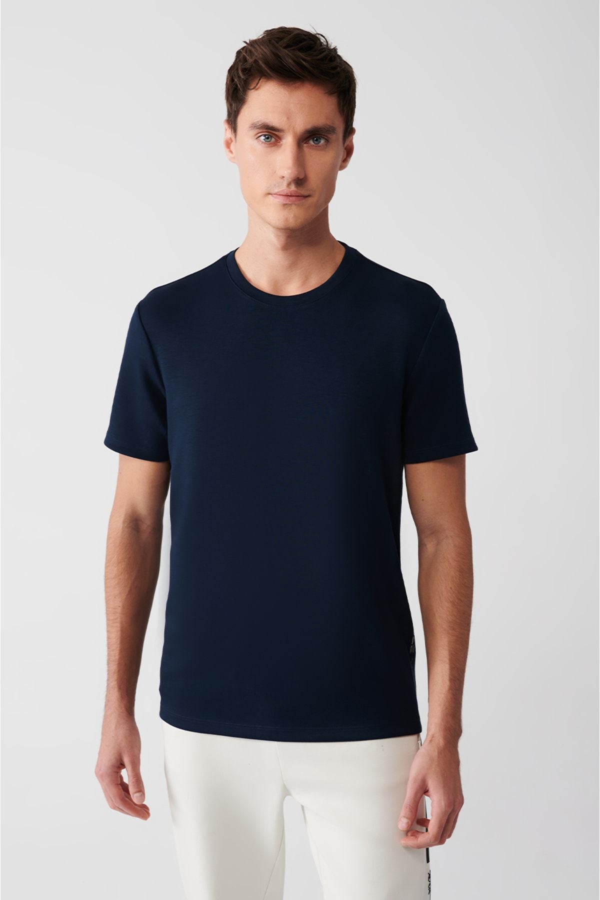 Men's navy blue bike collar soft button T-shirt A31y1003