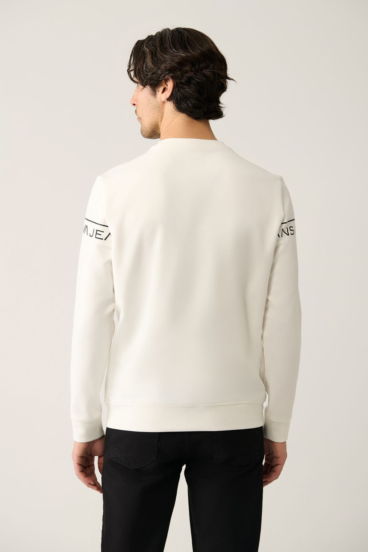 Men's White Bike Collar Interlok Printed Sweatshirt A41y1241