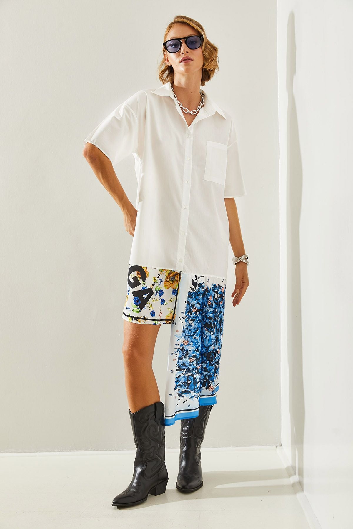 Female asymmetric satin skirt detailed shirt dress 21262 60251492