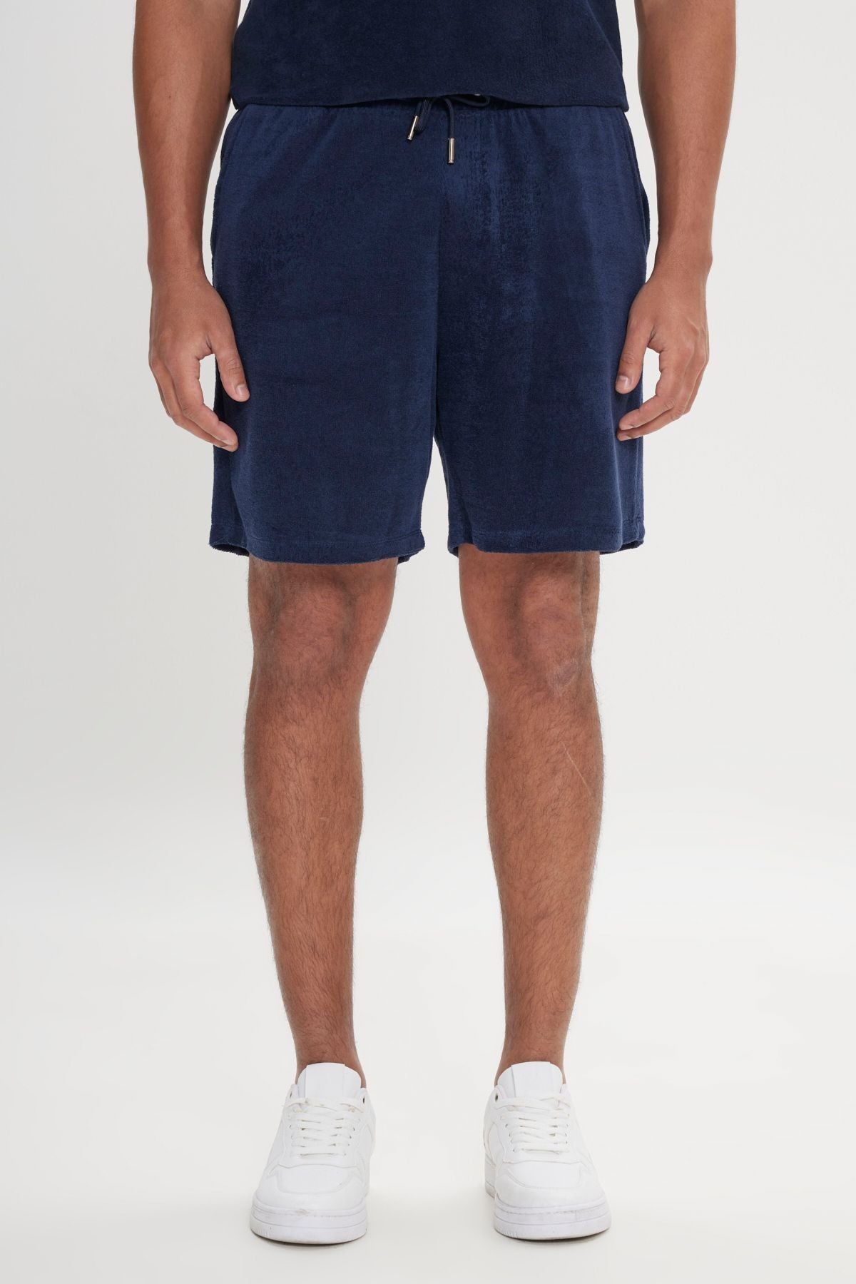 Men's navy blue standard fit normal cut towel shorts