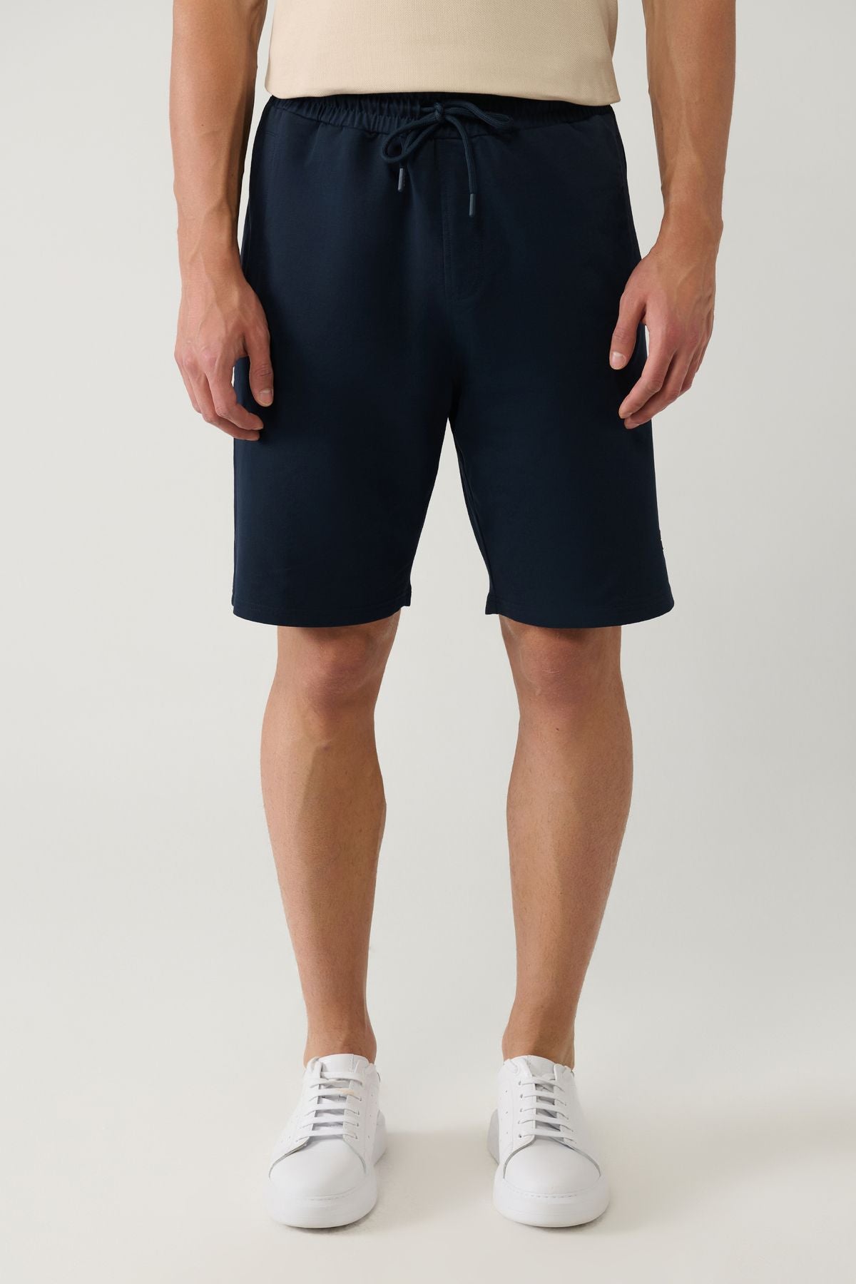 Men's navy blue side pocket knitted cotton 2 IP daily shorts E003602