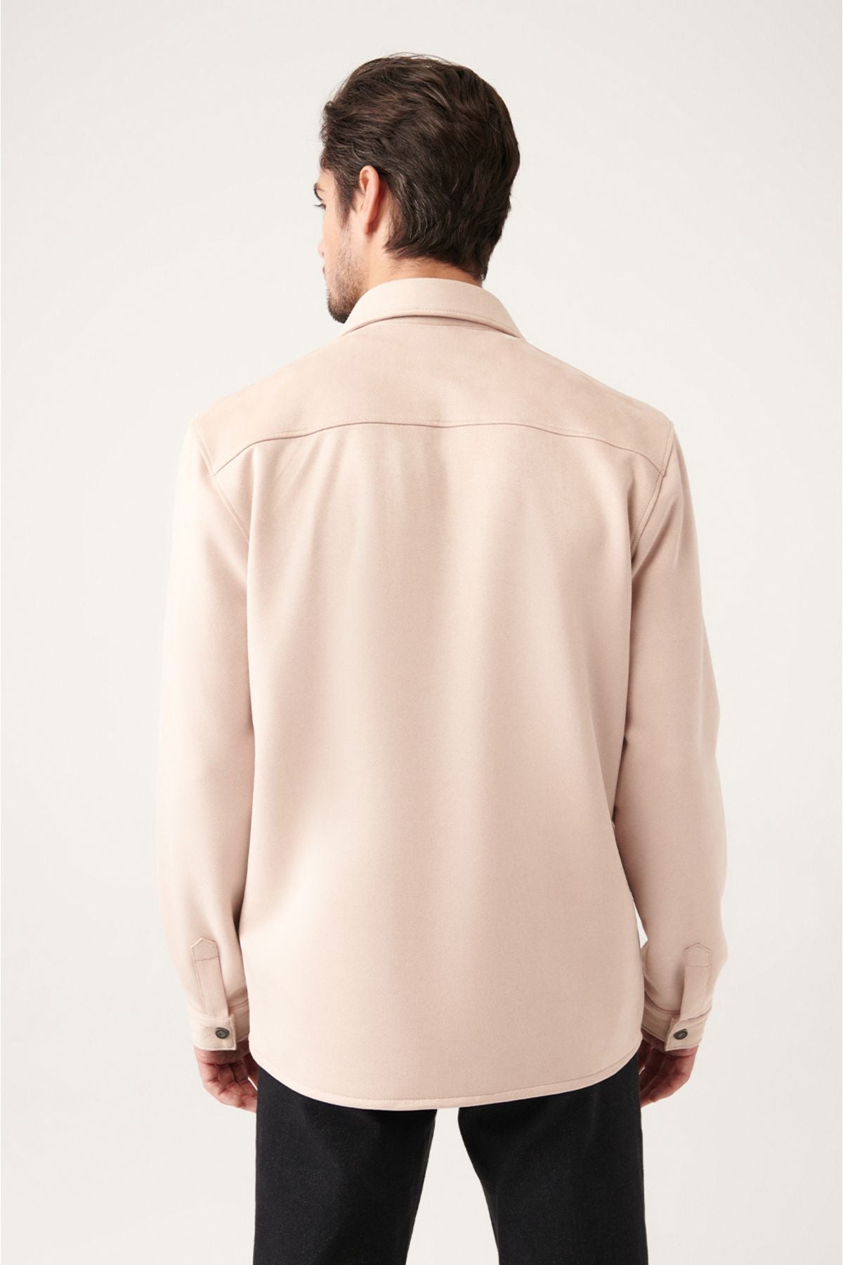 Men's Beige Classic Neck Suez Tissue Shirt with Skıçıt A31y2013