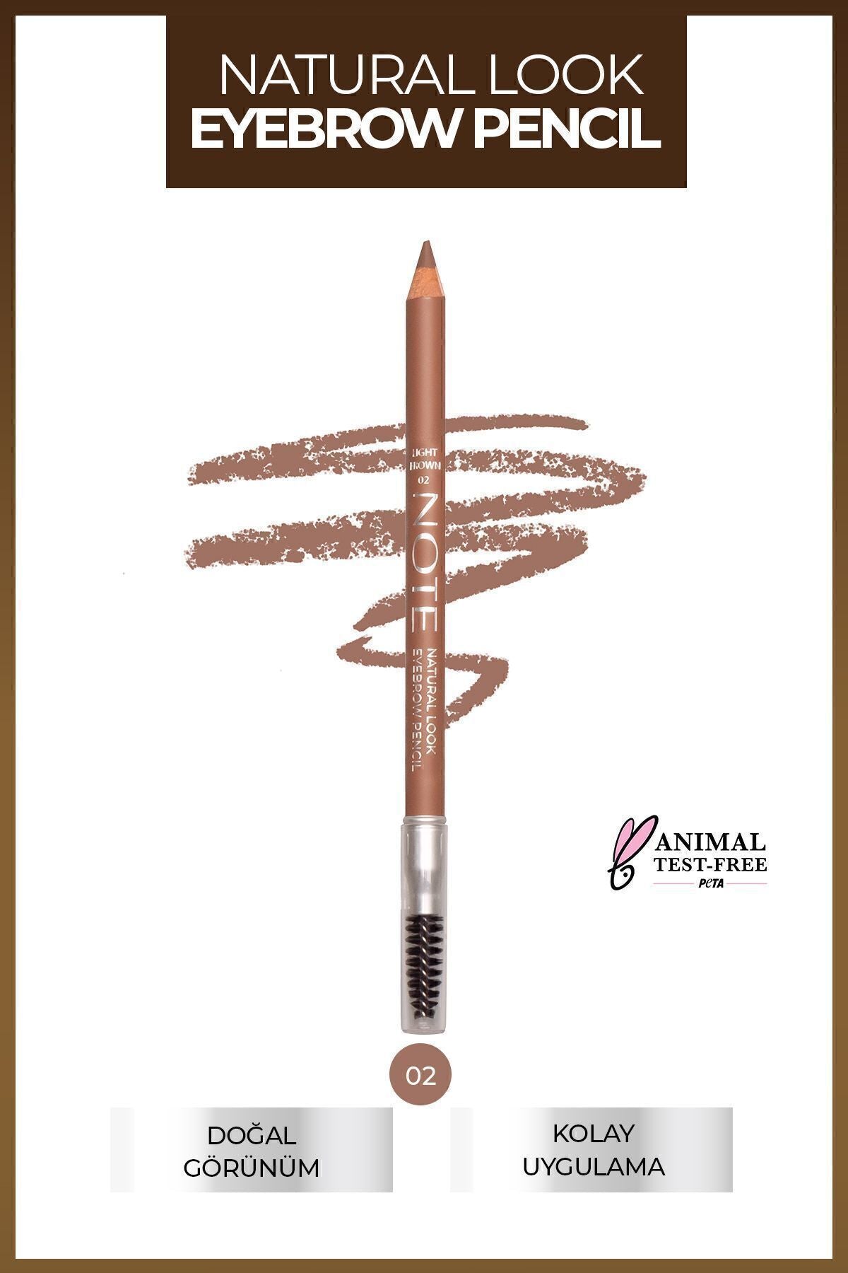 Natural Eyebrow Pencil Waterproof Çift Taraflı Suya Dayanıklı Kaş Kalemi 02 Light Brown - Açık Kahve