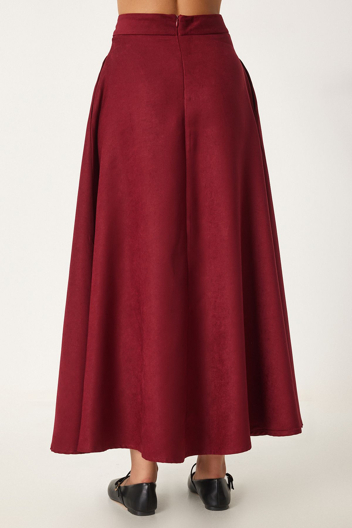 Female Bordeaux Pocket Jacquard Süet Kloş Skirt RG00045