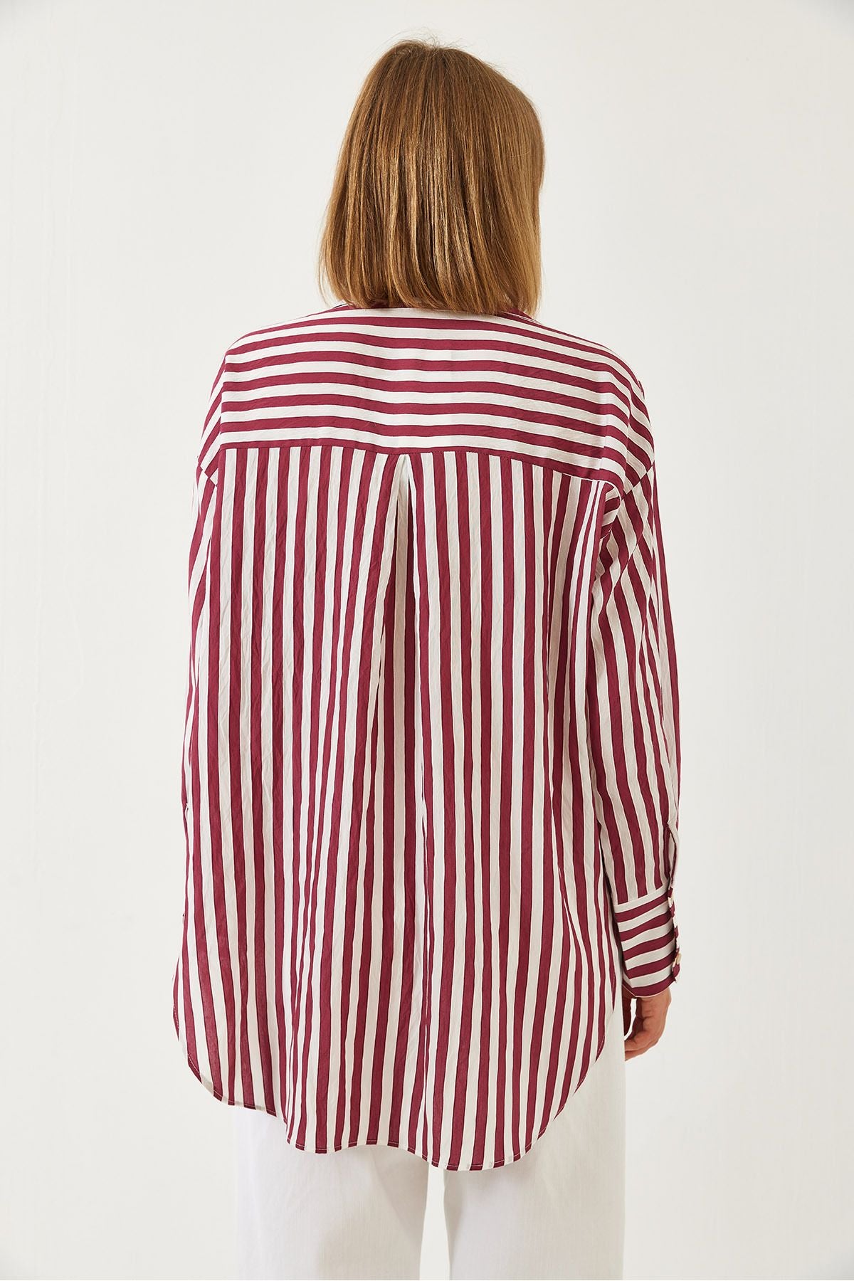 Female Single Pocket striped Oversize Shirt G1008 60261157