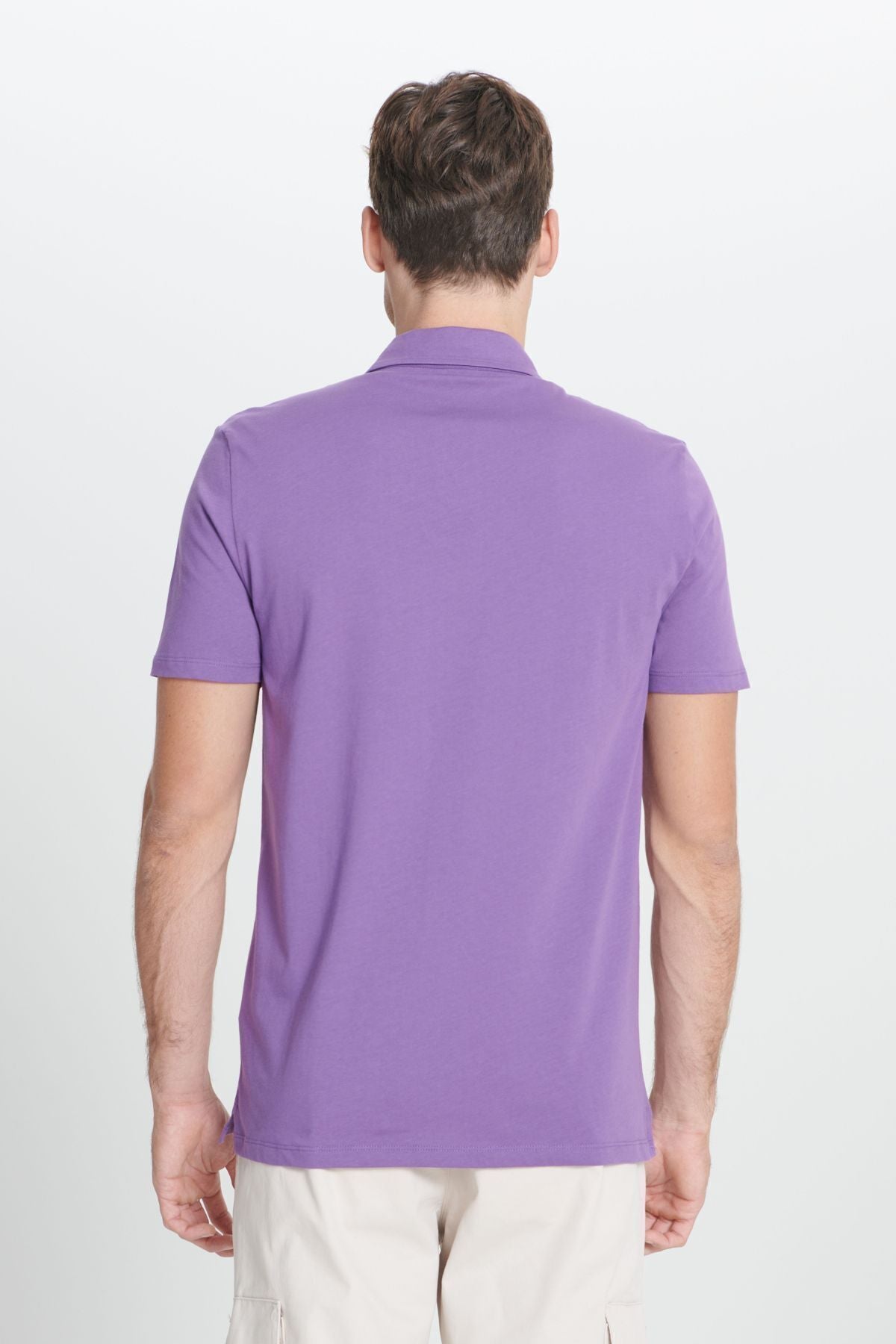 Male Purple Standard Fit Normal Cutting 100 %Cotton Soft Table Printed Polo Yaka T -shirt