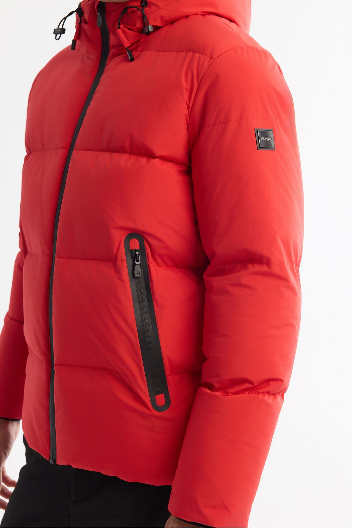 Men's red hooded collar fiber filling swelling coat B006046