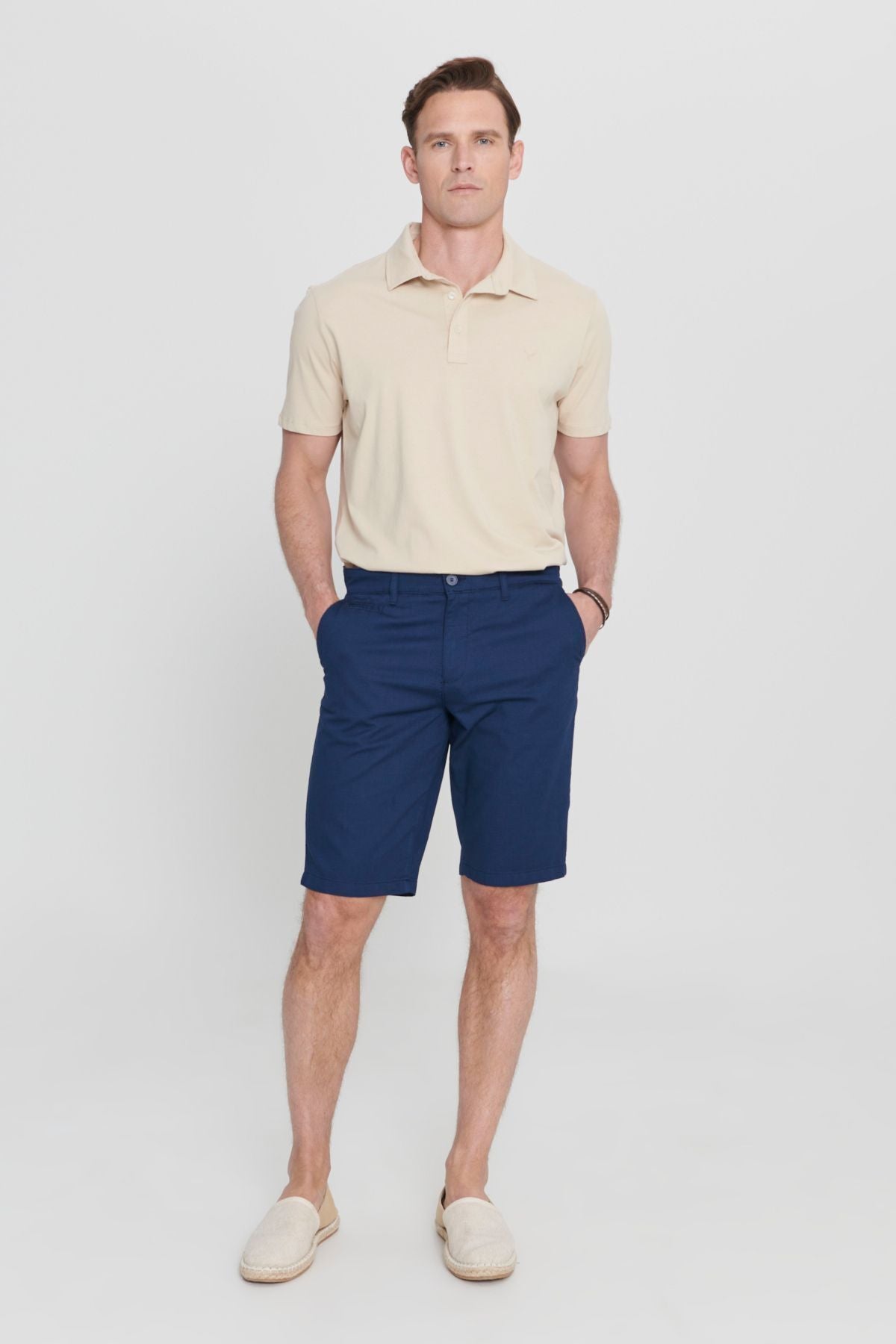 Men's navy blue slim fit narrow -cut cotton Amelor Arkada Side Pocket Shorts