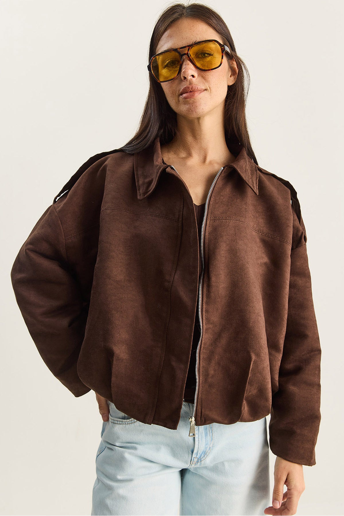 Women's Suede Look Lined Bomber Jacket 2801 60281129