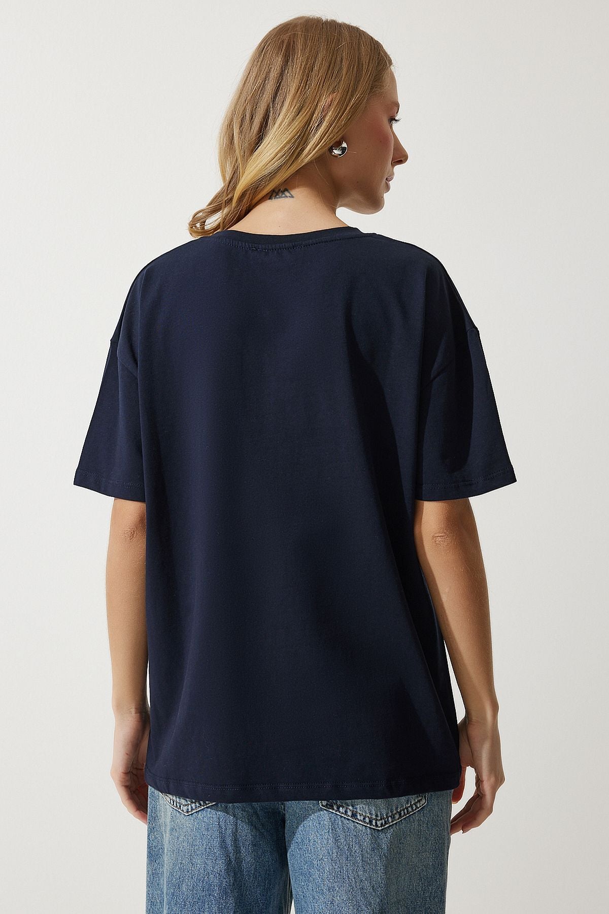 Woman Navy Bol Basic Cotton T-Shirt BP00151