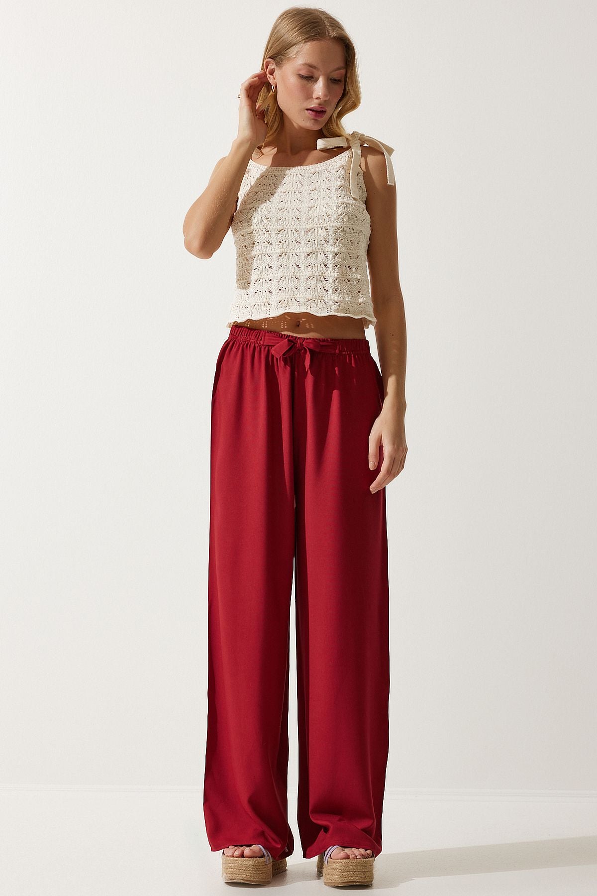 Female Bordeaux Summer Viscose Palazzo Pants EN00610