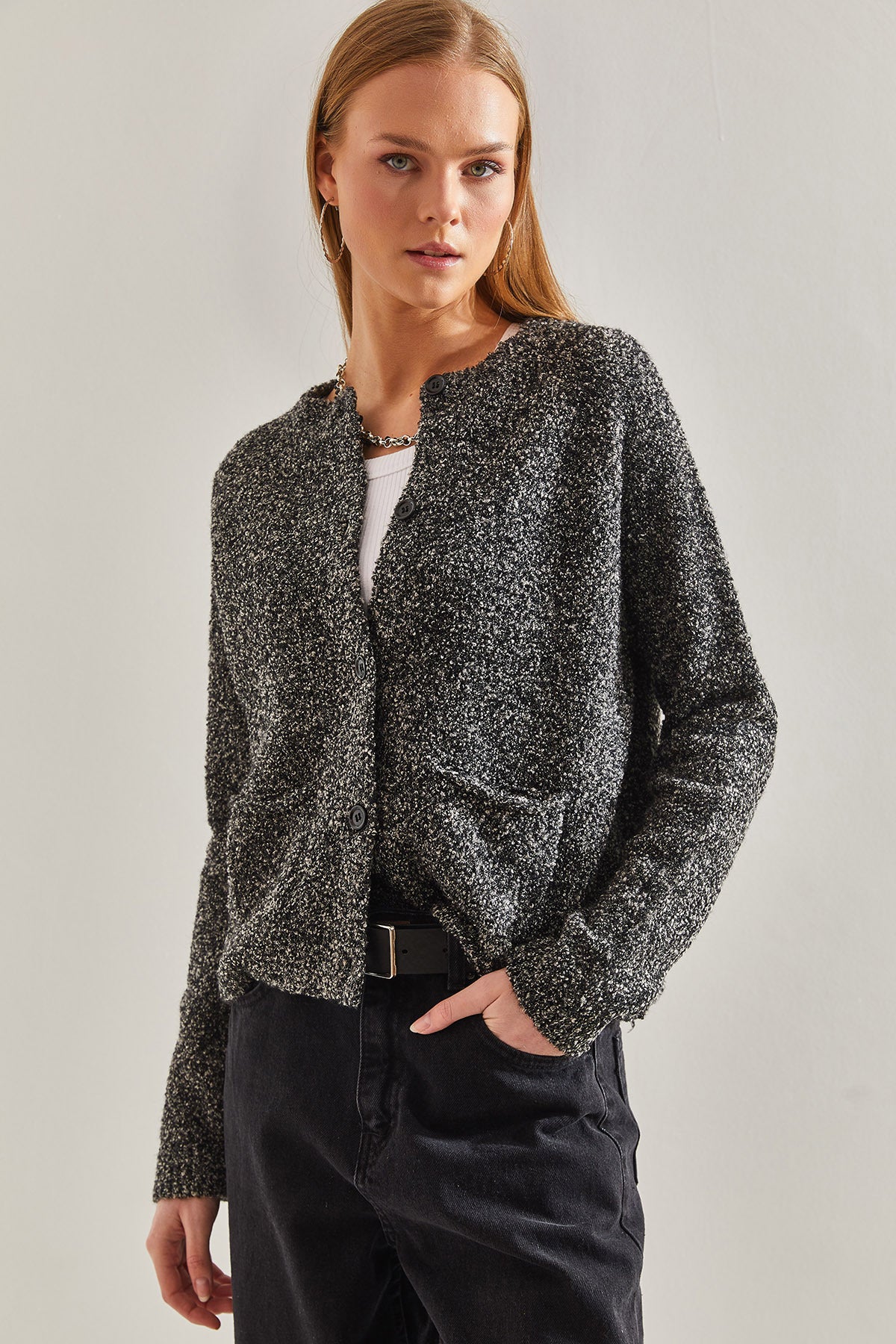 Women's Buttoned Boucle Cardigan 20234520