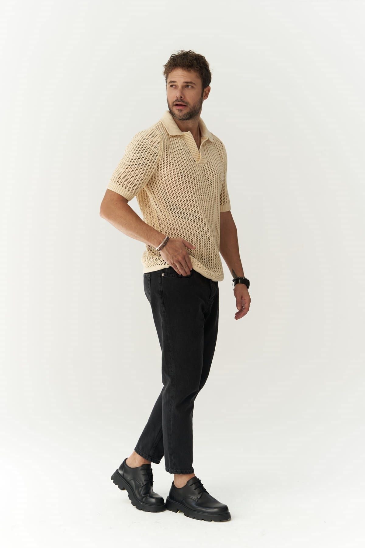 Robert Erkek Polo Yaka Bej Triko T-Shirt