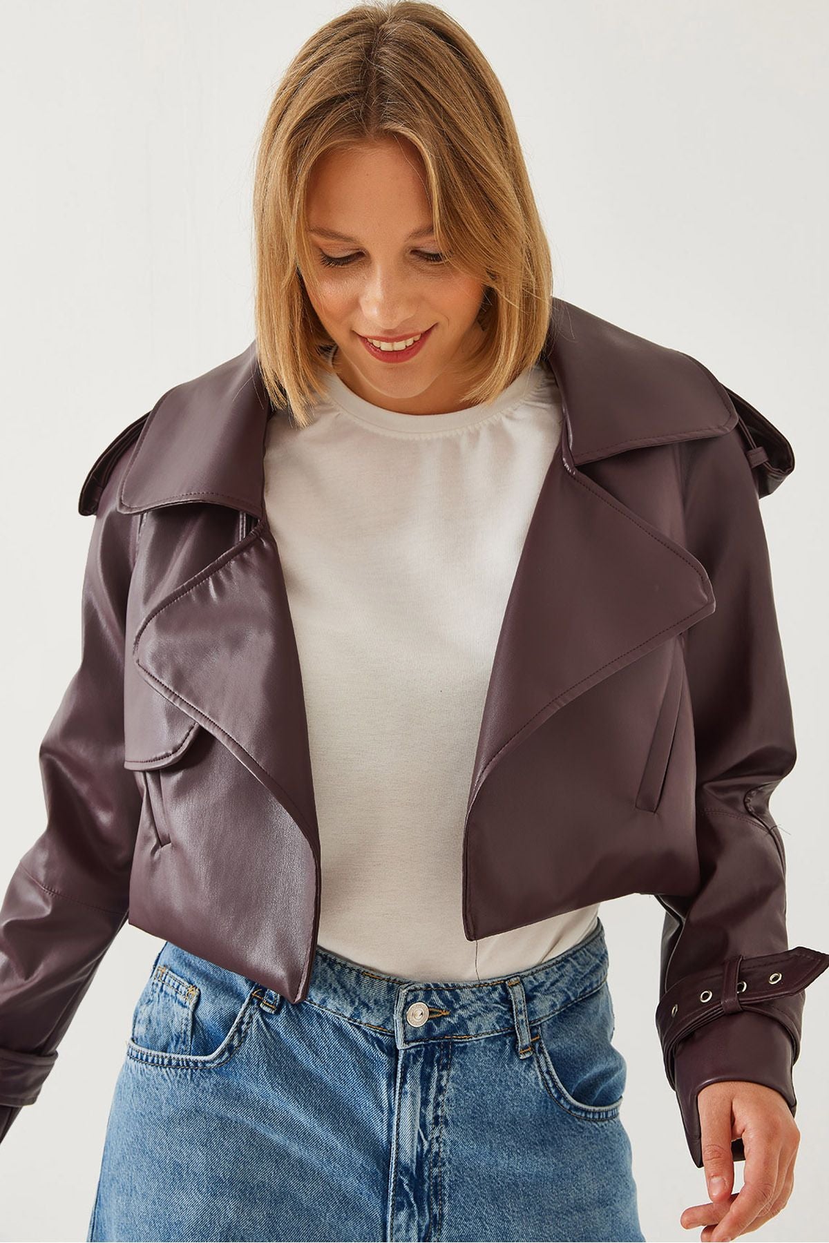 Woman Oversize Artificial Leather Jacket 8514 60251940