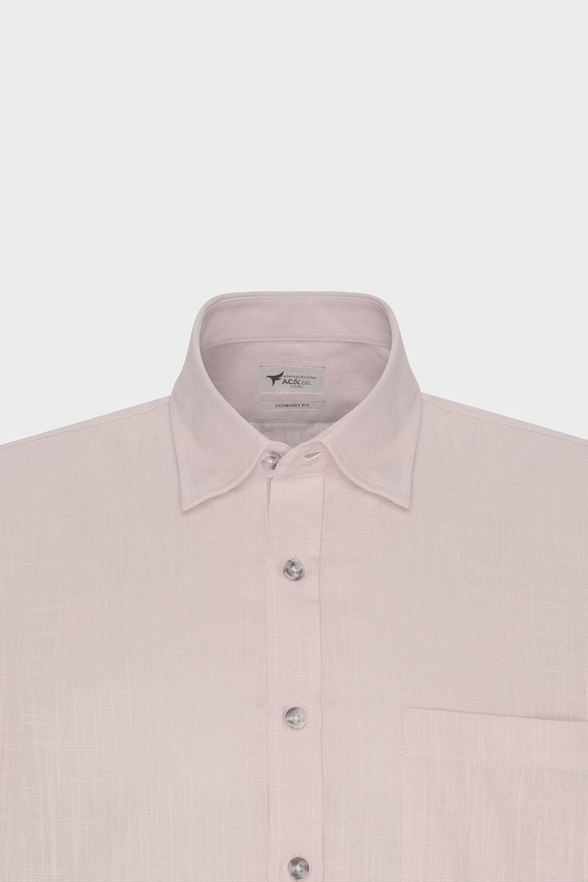 Men's Pink Comfort Fit Casual Cutting Buttoned Neck Linen Looking 100 %Cotton Short Sleeve Shirt