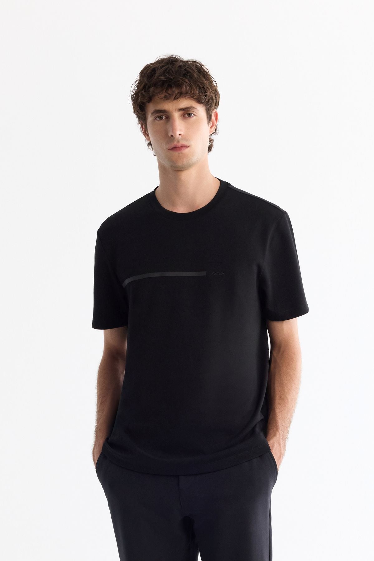 Men's black bike collar Elastan Interlok T-shirt A42y1003