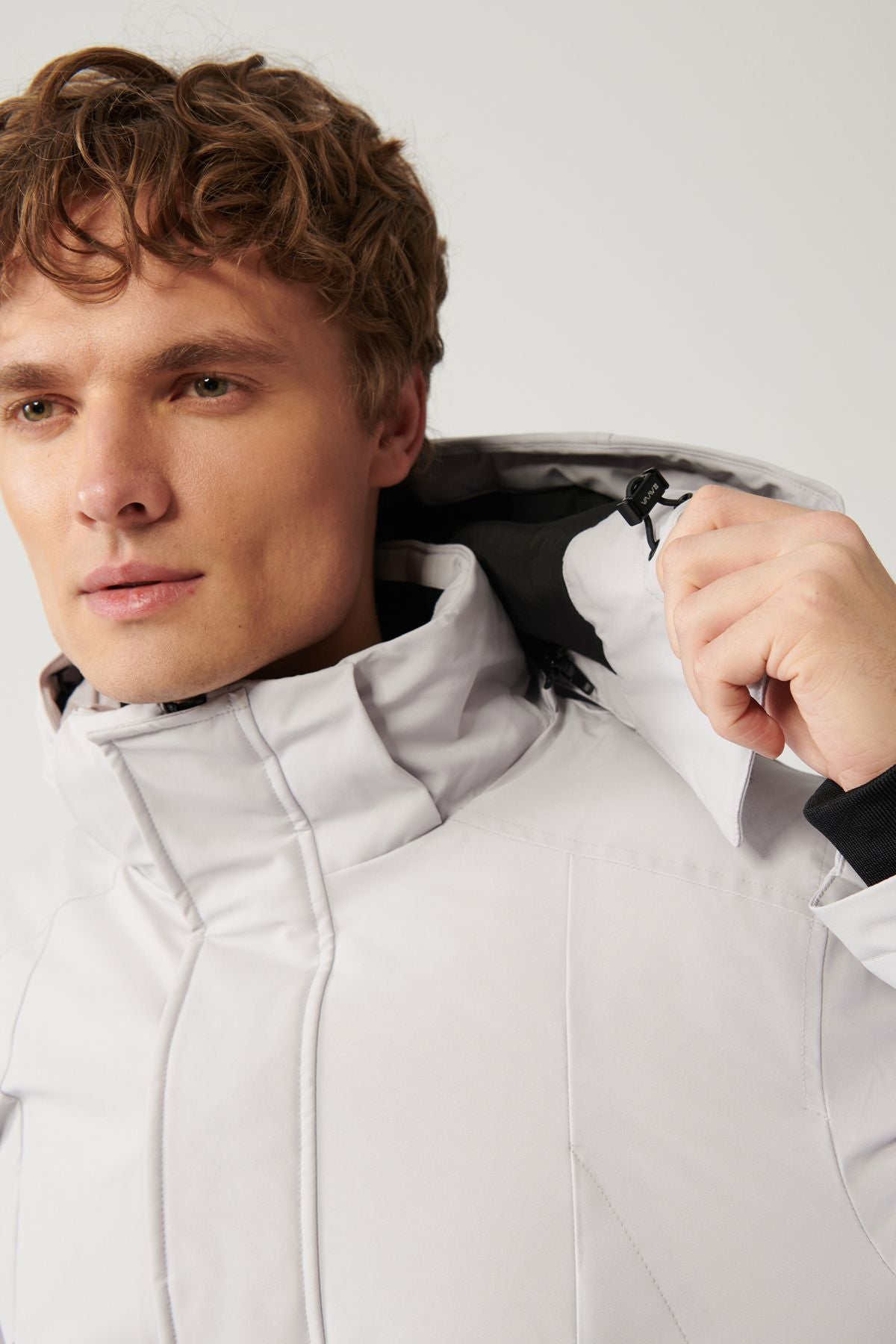 Men's light gray coat goose feather water repulsive windproof thermometer removable hooded comfort