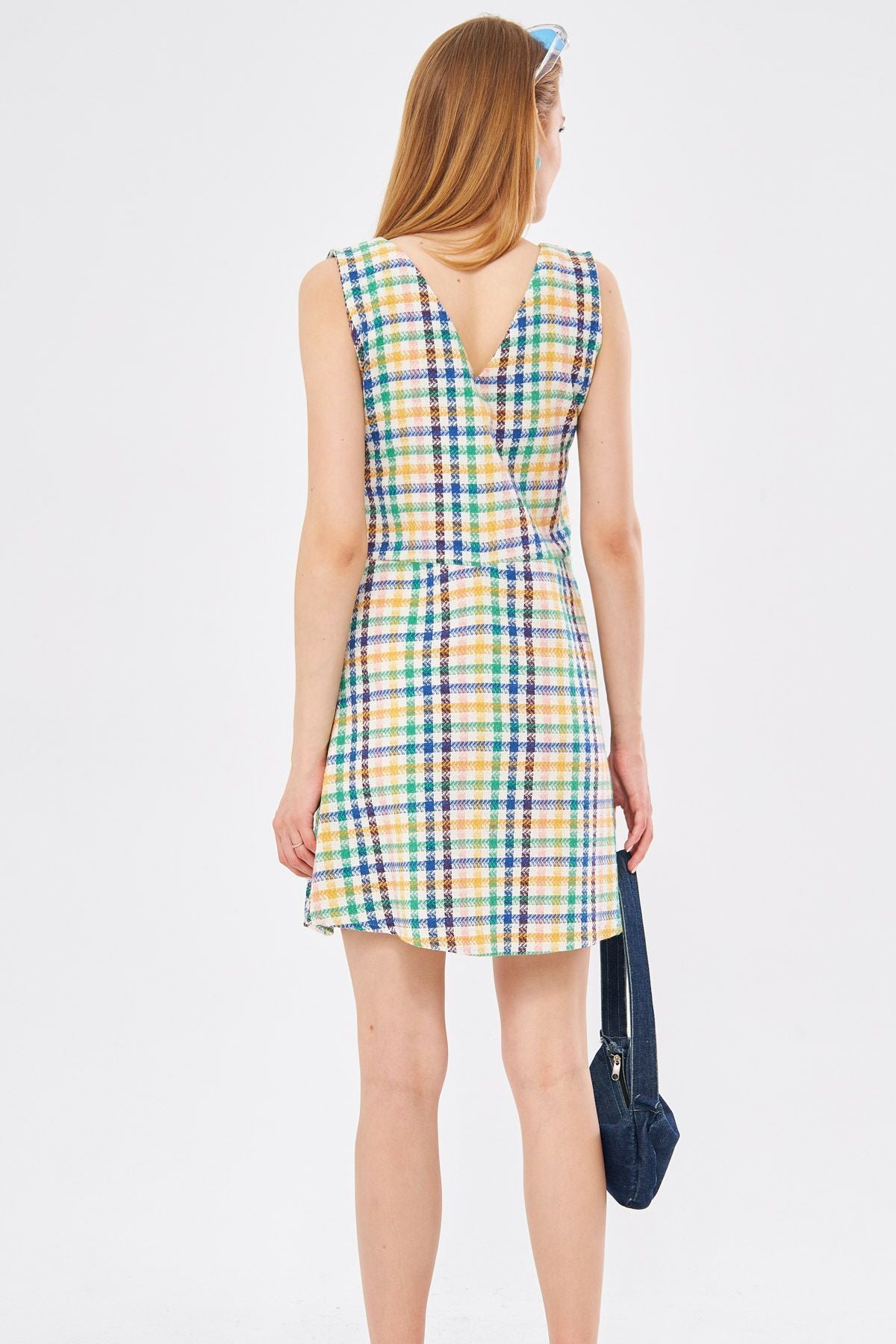 Female Green Tüvit Front Rear V-Neck Sleeveless Clash Mini Dress ARM-24K001073