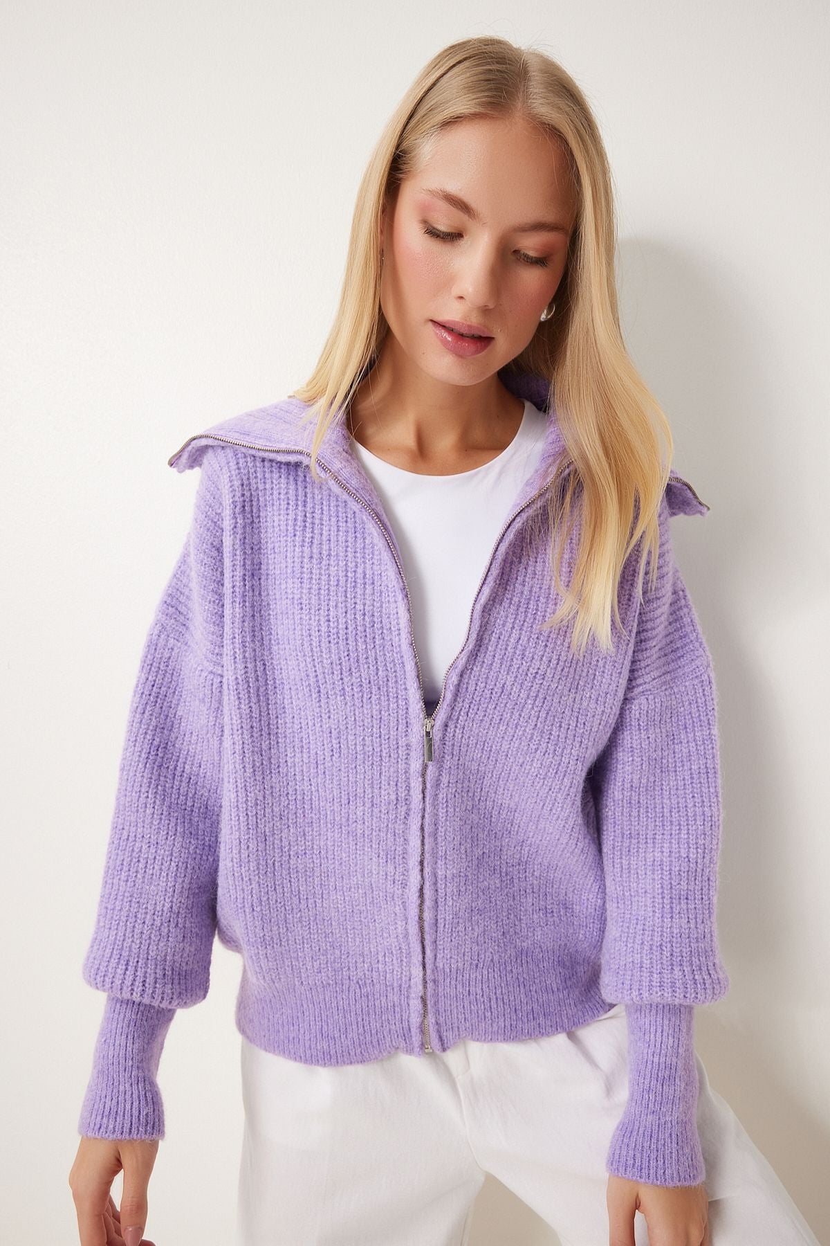 Female Lila Zippered Neck Triko Cardigan MX00173