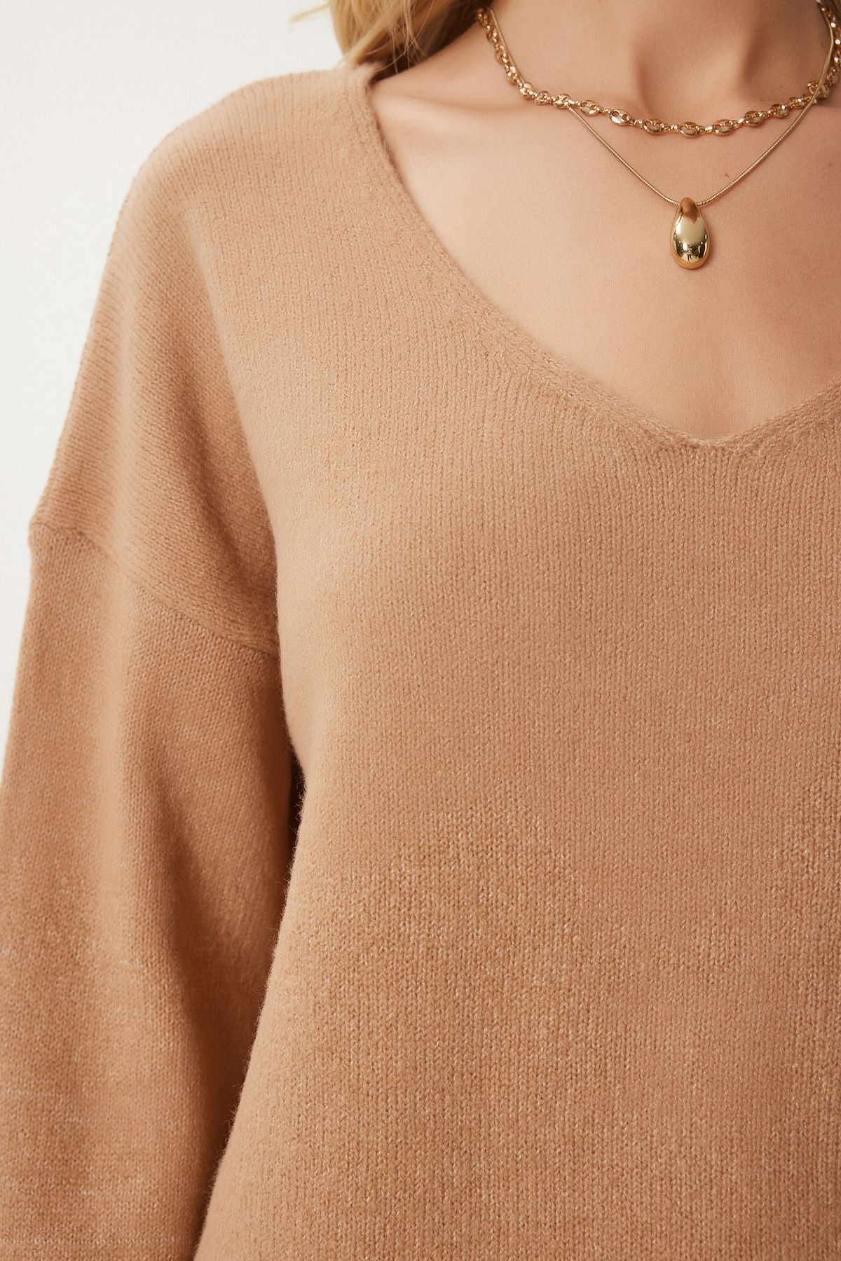 Female Biscuit V -Neck Knitwear Kazakh ZA00063