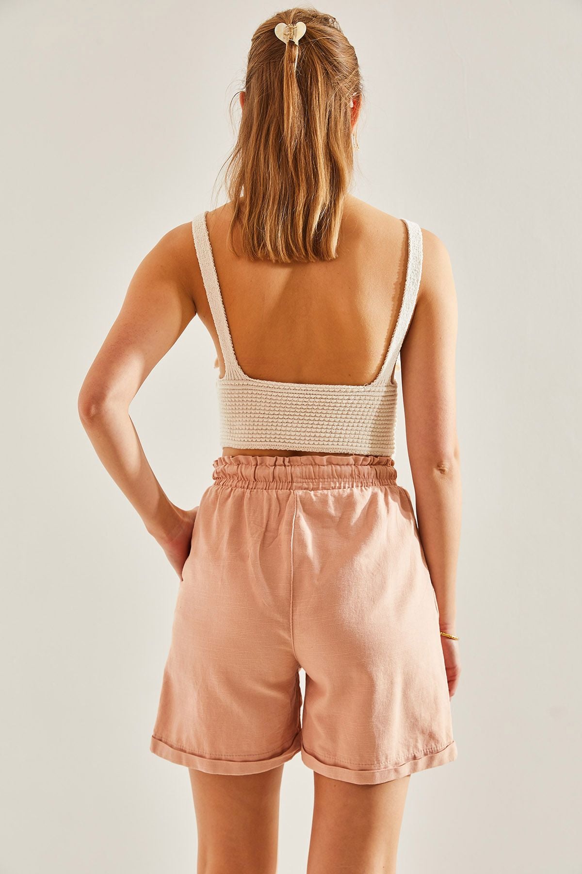 Women's waist tire -binding gabardin shorts 60191010