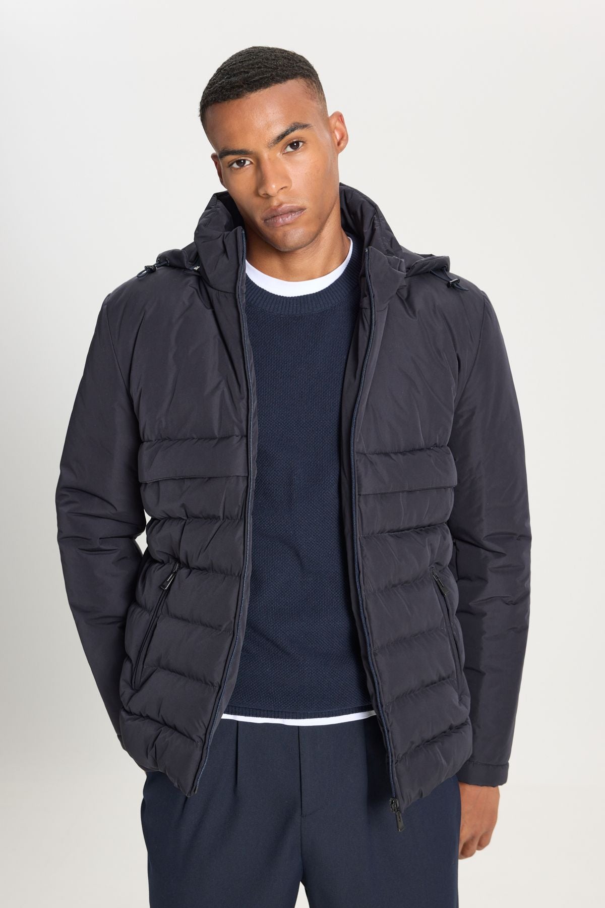 Men's navy blue standard fit fit normal cutting hood